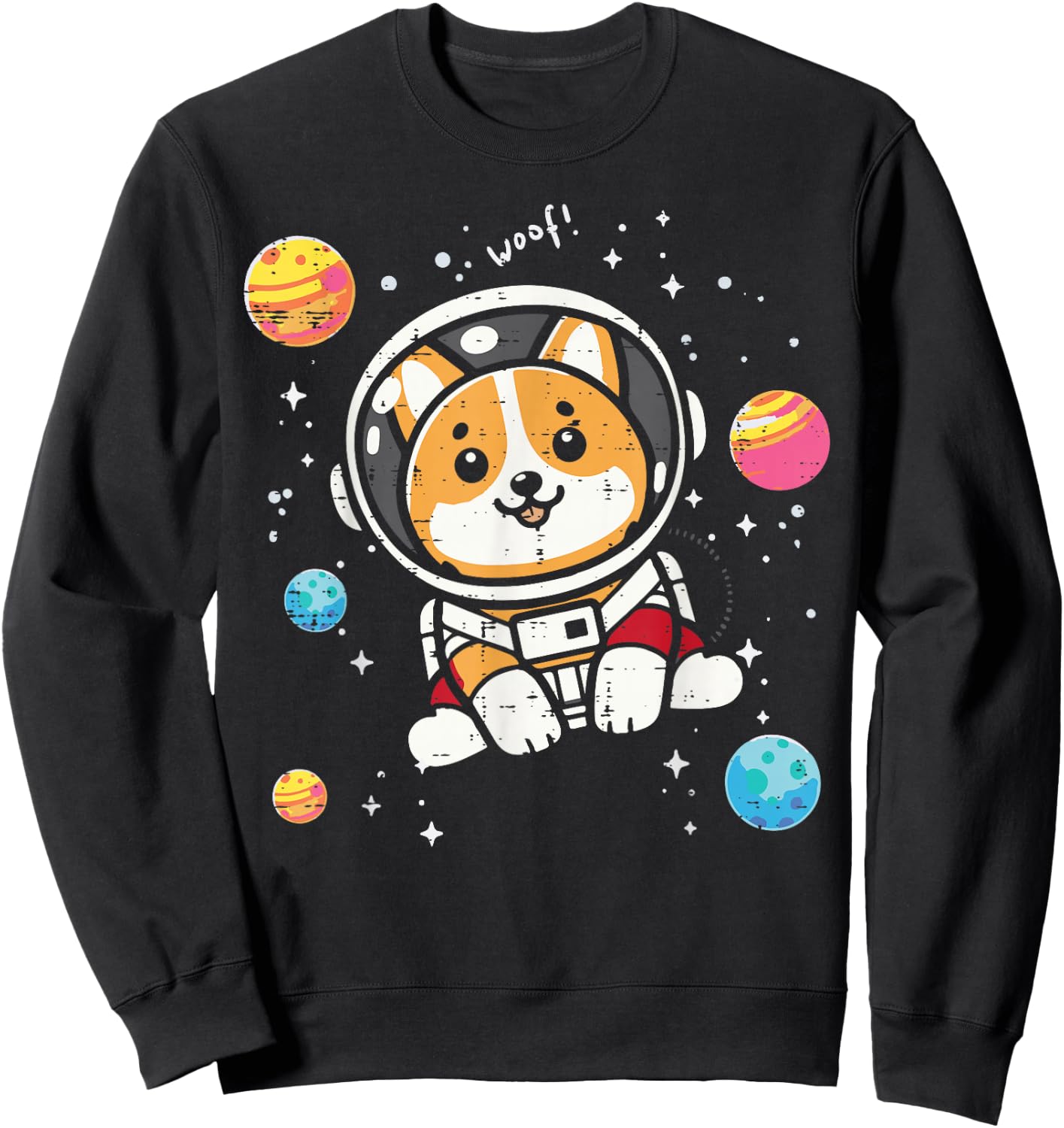 Astronaut Dog Welsh Corgi Woof Space Galaxy Men Women Kids Sweatshirt - Sweatshirt | Black