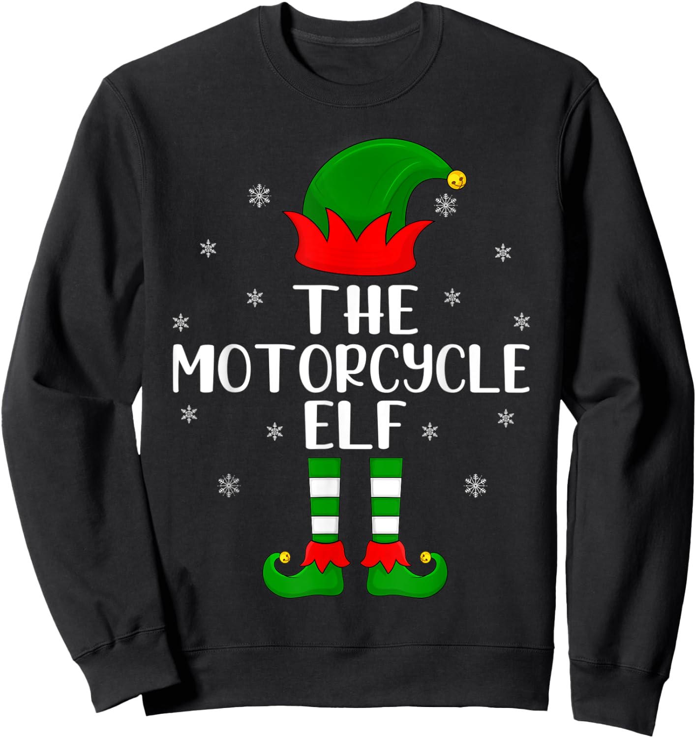 The Motorcycle Elf Christmas Party Matching Family Xmas Sweatshirt - Sweatshirt | Black