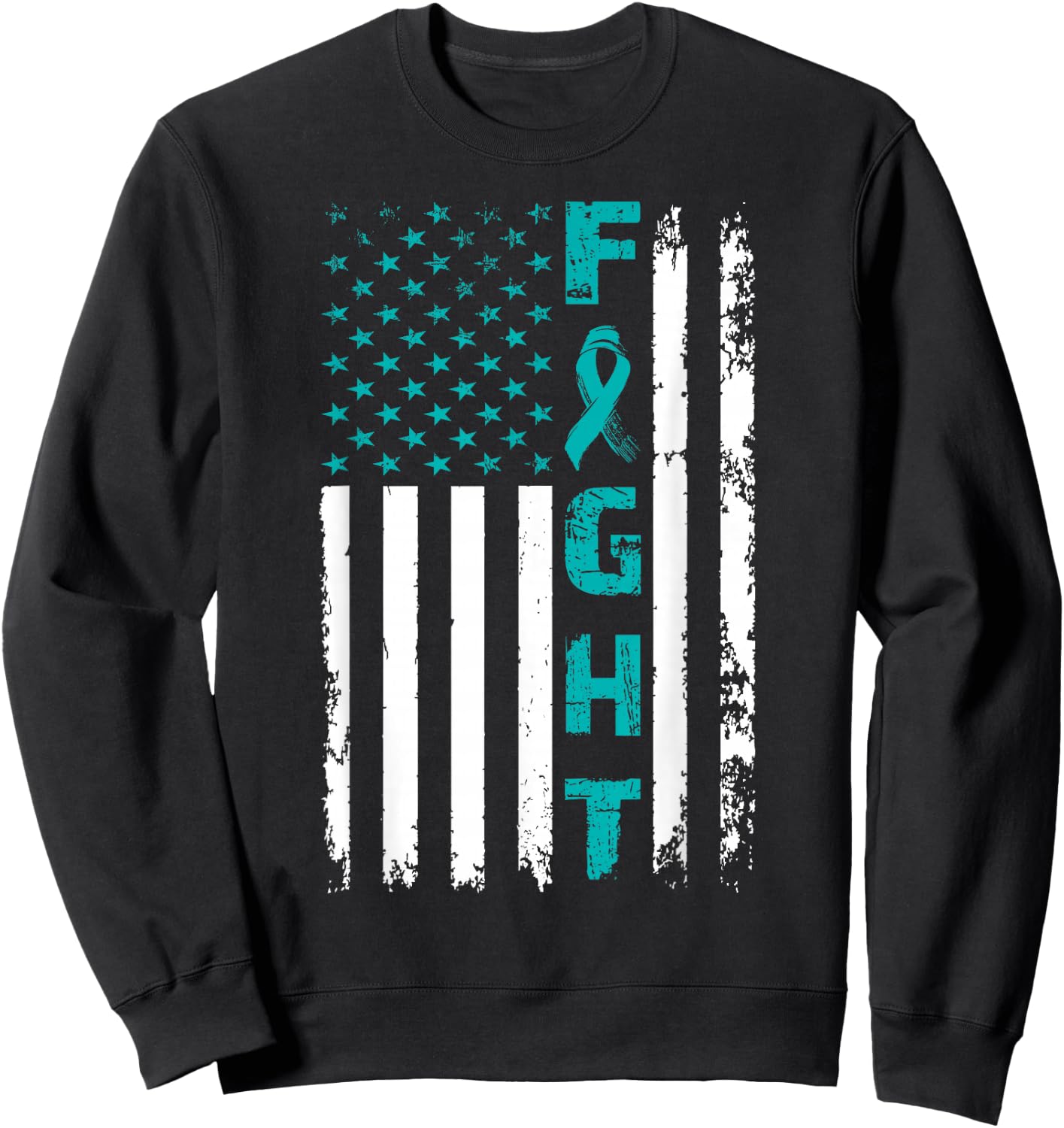 Fight Ovarian Cancer American Flag Awareness Survivor Sweatshirt - Sweatshirt | Black