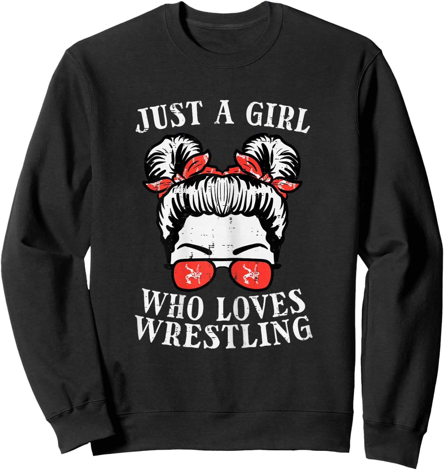 Just Girl Who Loves Wrestling Messy Bun Wrestler Women Kids Sweatshirt - Sweatshirt | Black