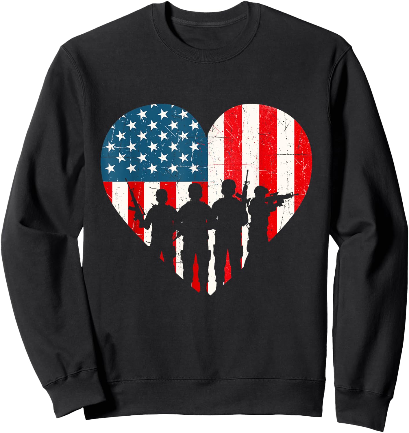 US Flag Heart Soldiers - Patriotic Veterans Memorial Day Kids Men Sweatshirt - Sweatshirt | Black