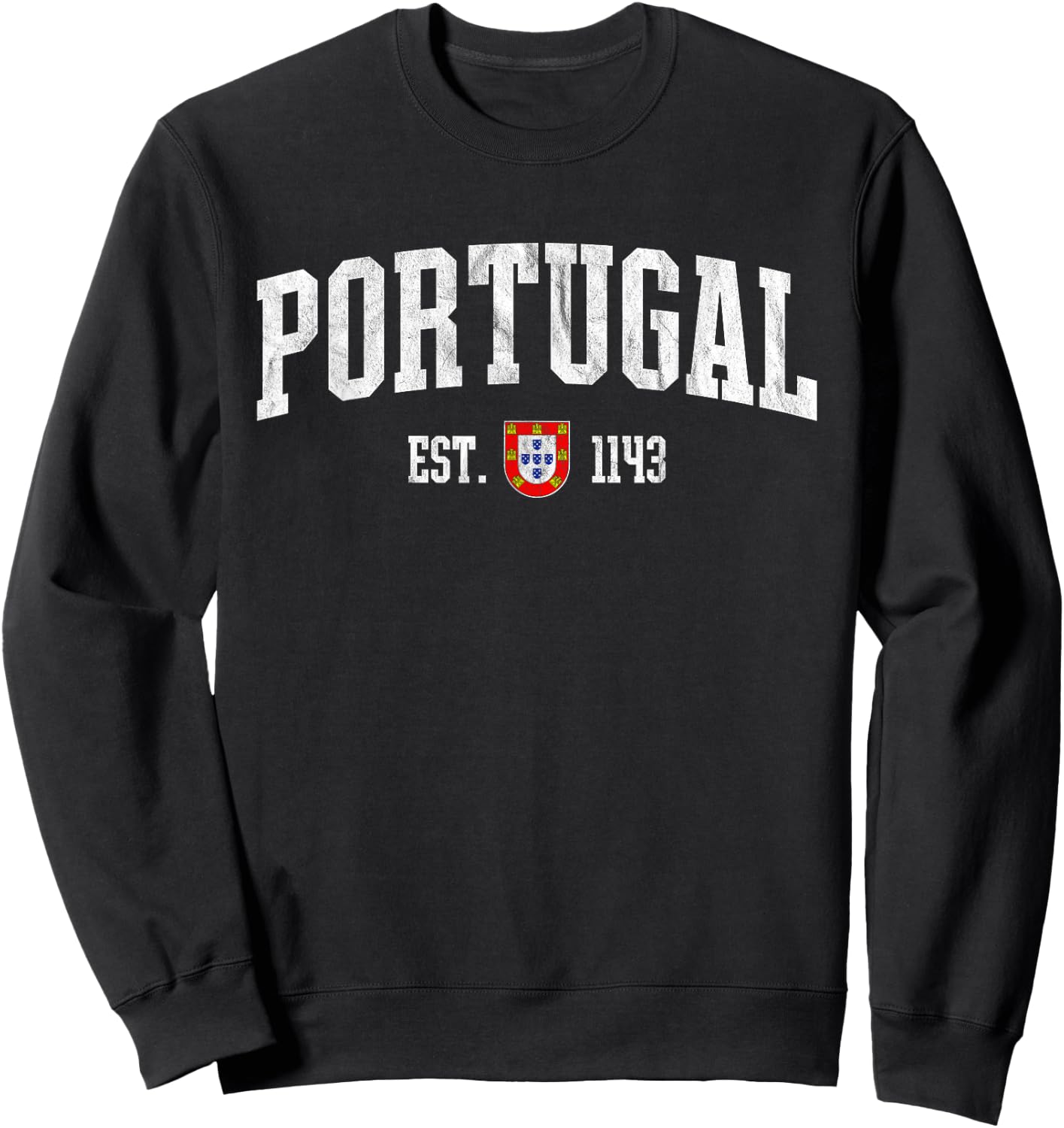 Portugal Est. 1143 - Portuguese Flag Quinas Retro Distressed Sweatshirt - Sweatshirt | Black