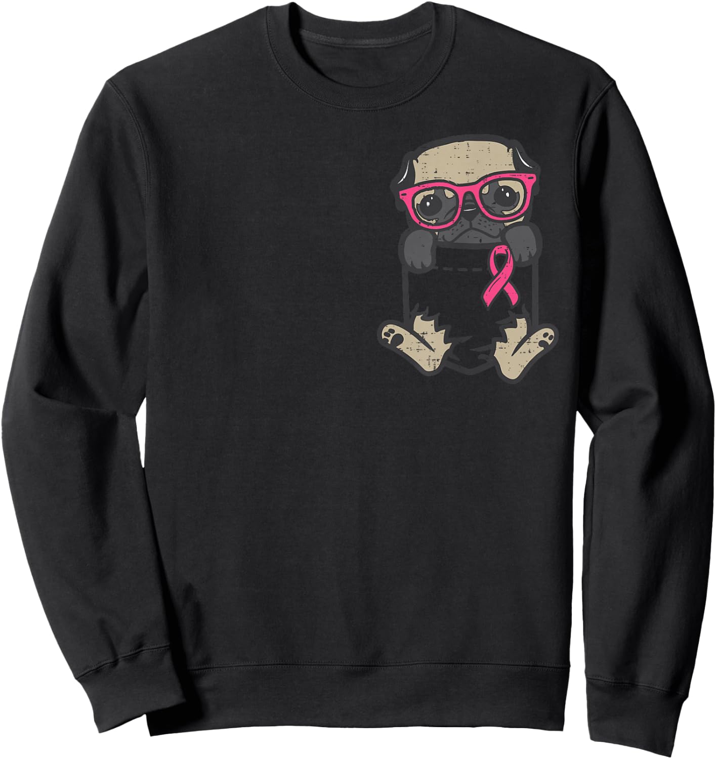 Pocket Pug Dog Pink Ribbon Breast Cancer Awareness Dog Sweatshirt - Sweatshirt | Black