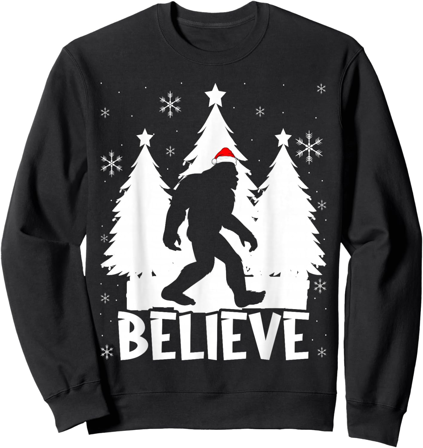 Believe In Bigfoot Christmas Sasquatch Bigfoot Santa Hat Sweatshirt - Sweatshirt | Black