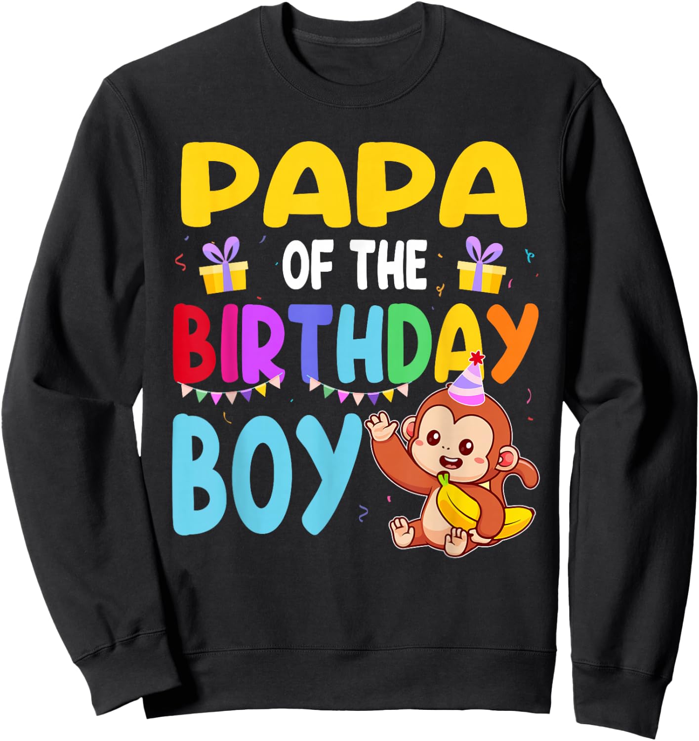 Papa Of The Birthday Boy Monkey Family Matching Sweatshirt - Sweatshirt | Black