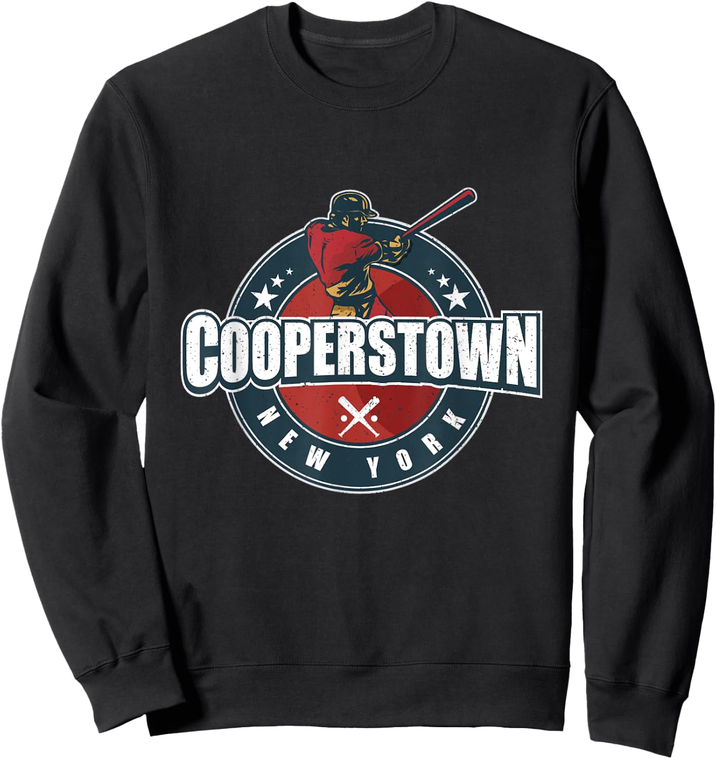 Vintage Baseball Badge Cooperstown New York Travel Souvenir Sweatshirt - Sweatshirt | Black