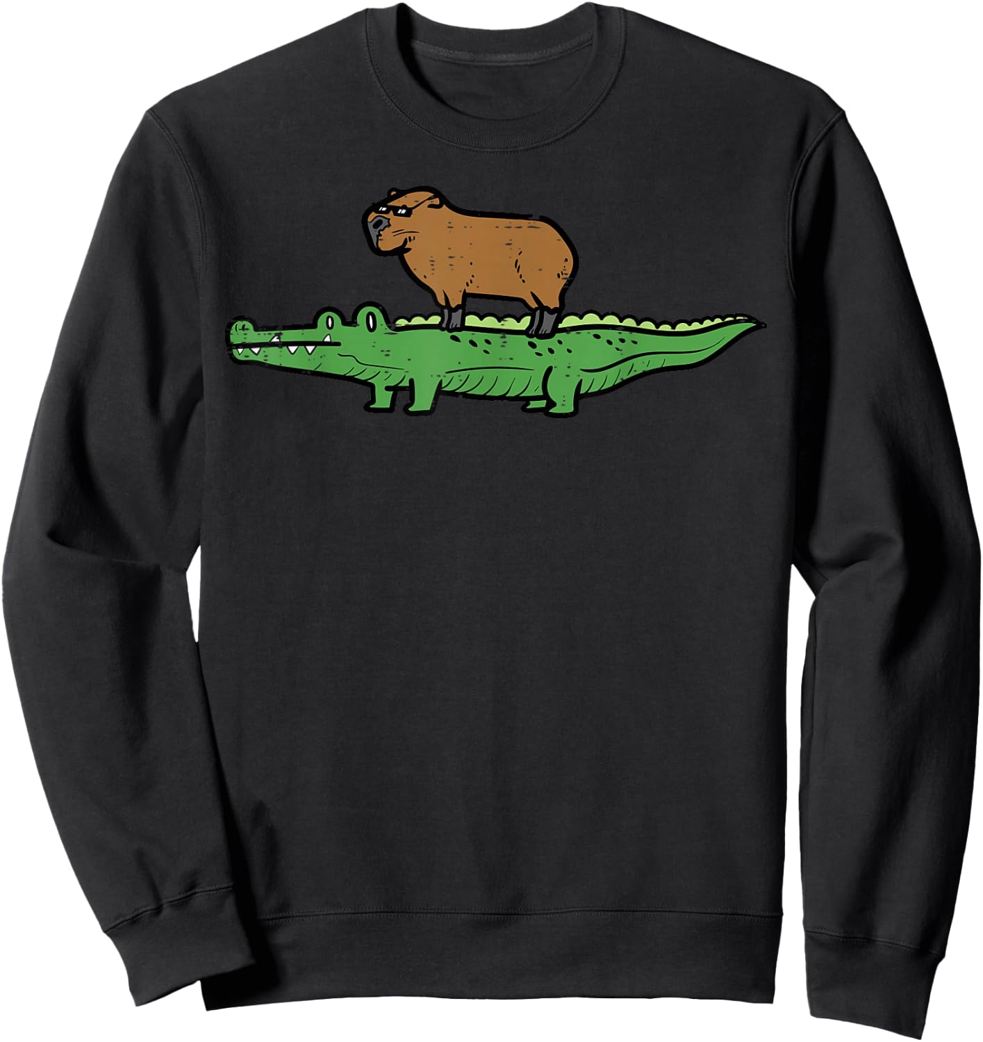 Capybara On Crocodile Capy Alligator Rodent Men Women Kids Sweatshirt - Sweatshirt | Black