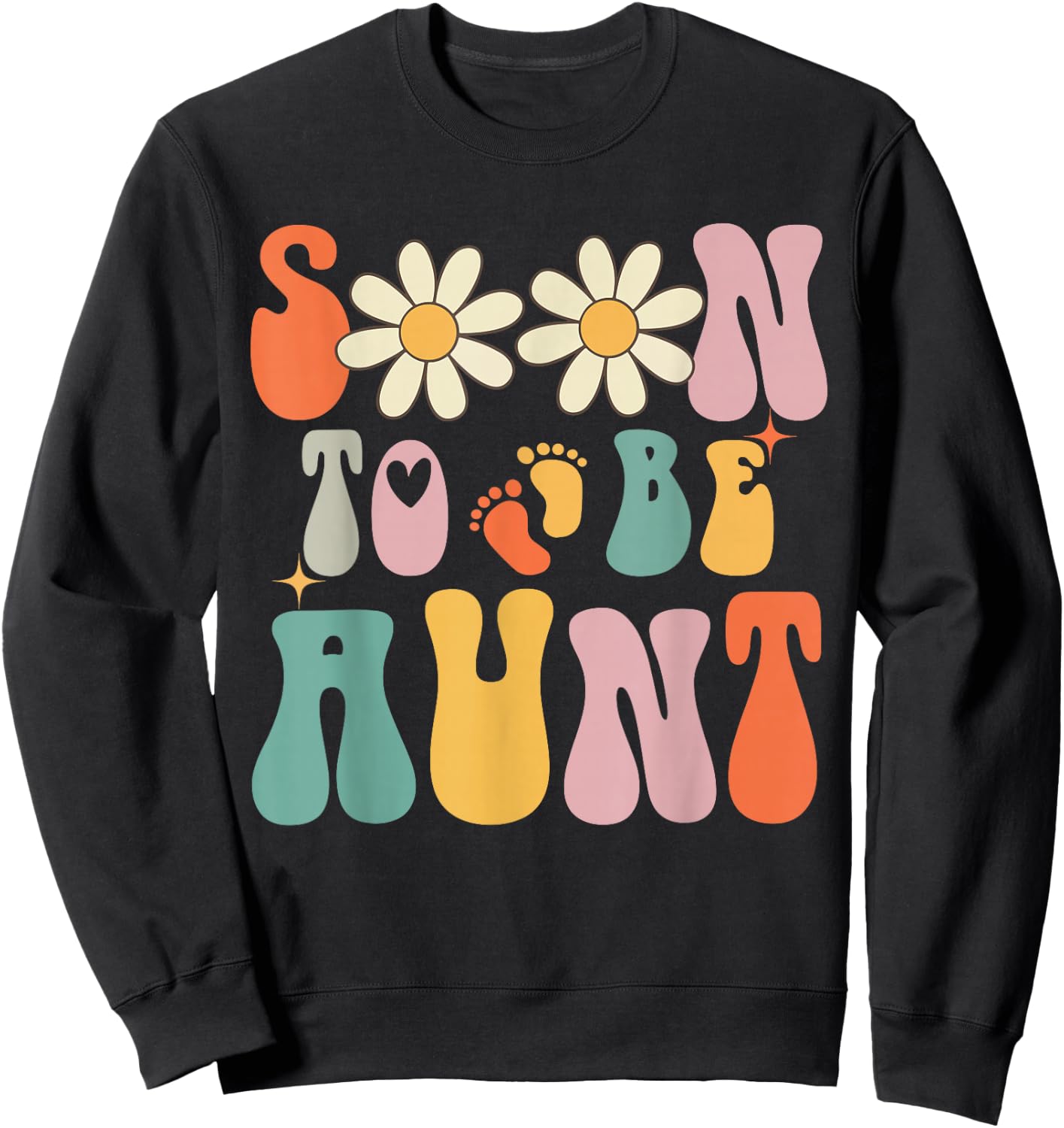 Soon To Be Aunt, Groovy Retro First Time Aunt, New Aunt 2025 , Small, Black Sweatshirt - Sweatshirt | Black