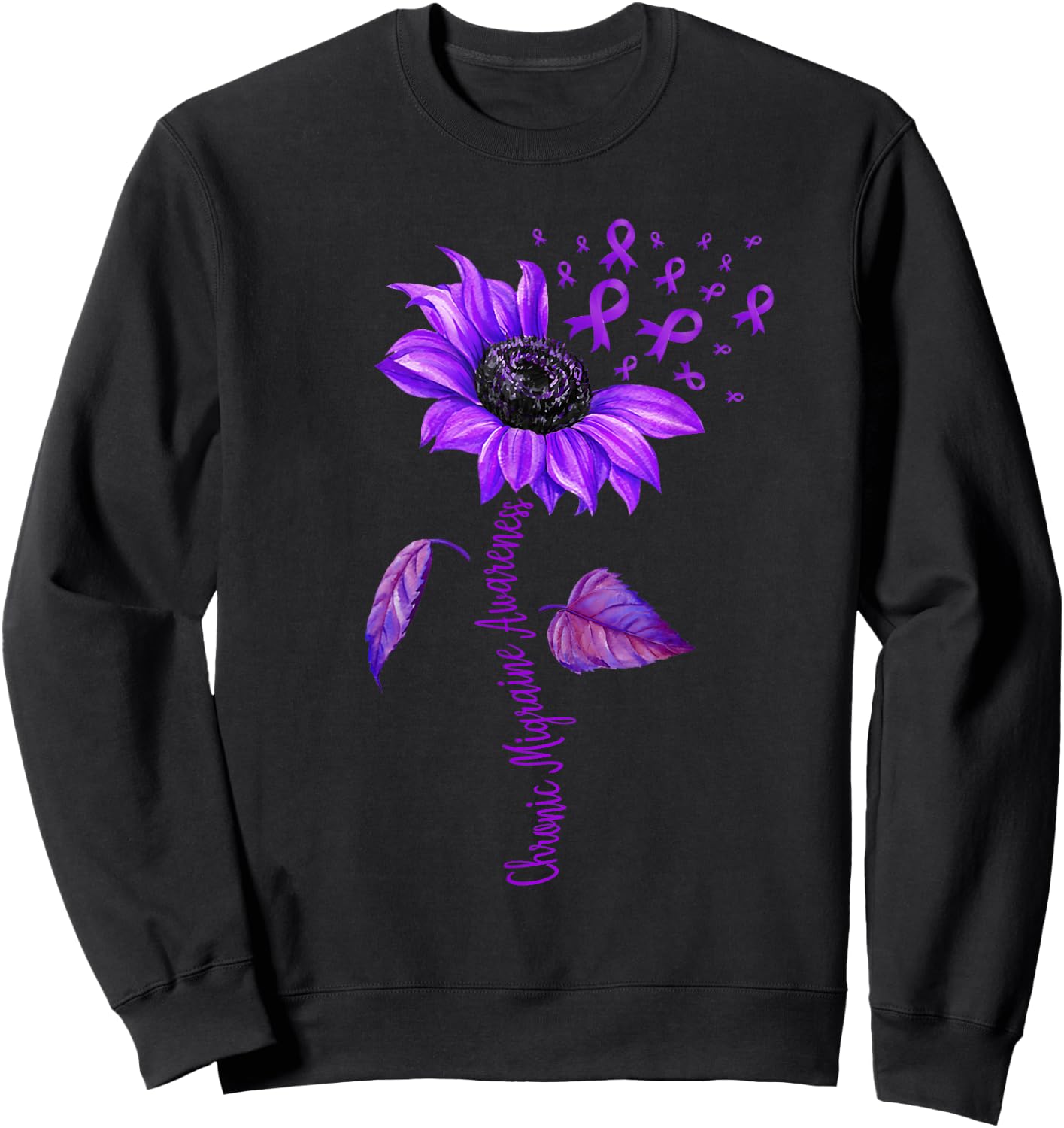 Chronic Migraine Awareness Month Sunflower Purple Ribbon Sweatshirt - Sweatshirt | Black