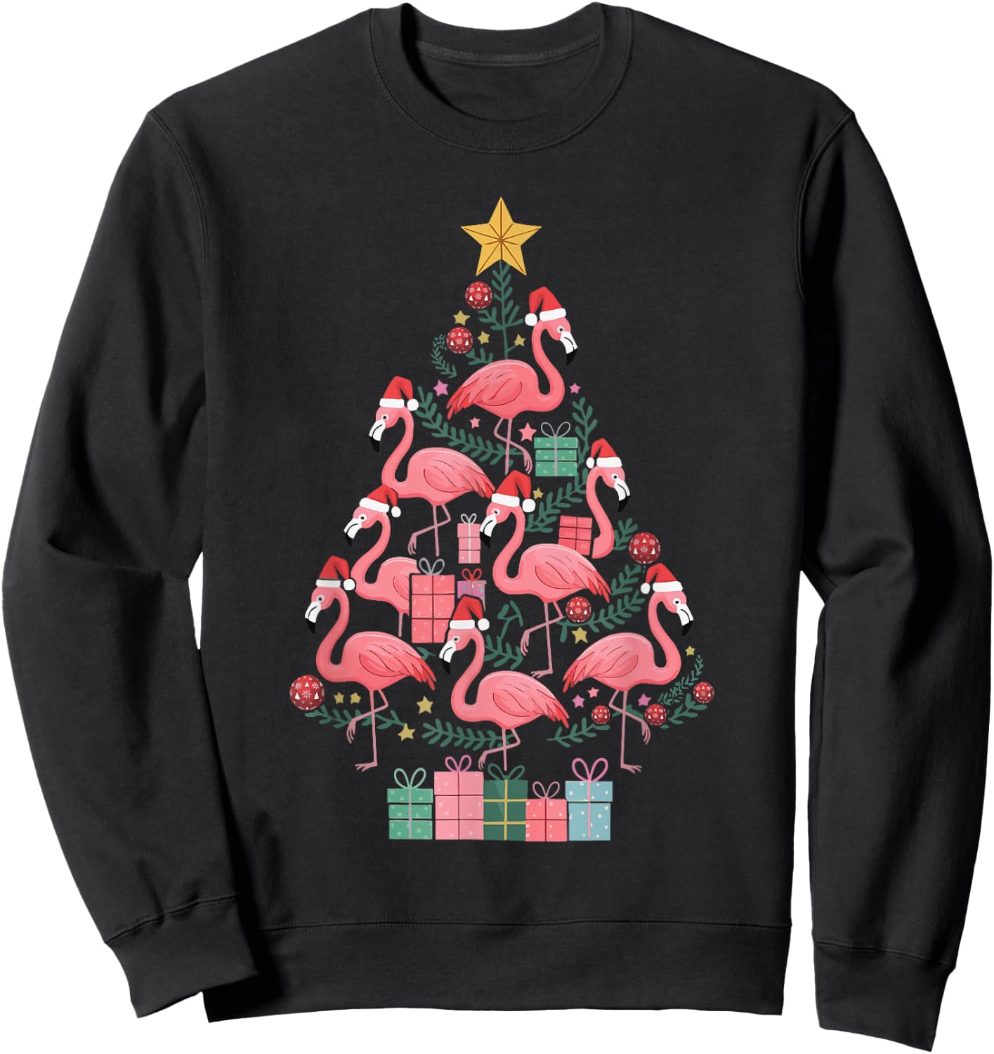 Flamingo Christmas Tree Sweatshirt - Sweatshirt | Black