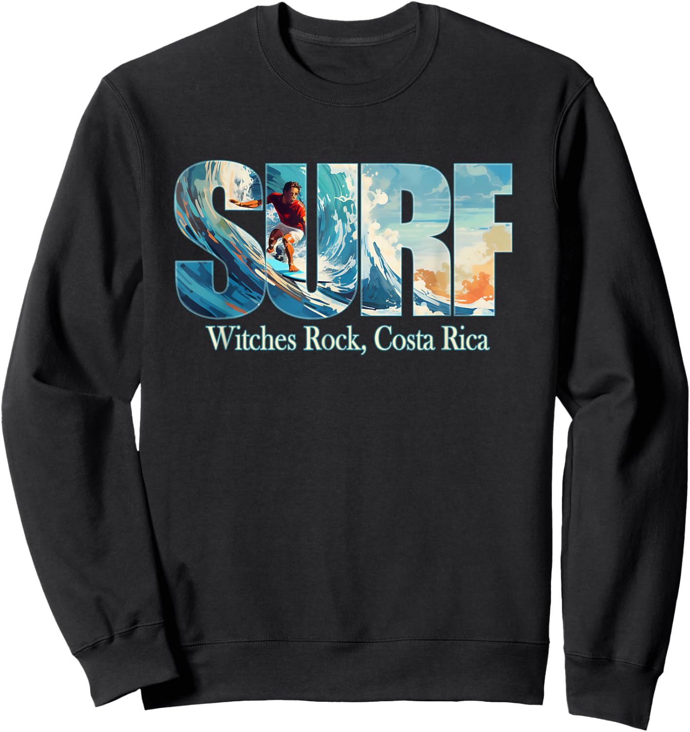 Witches Rock, Costa Rica Beach Surfing Sweatshirt - Sweatshirt | Black