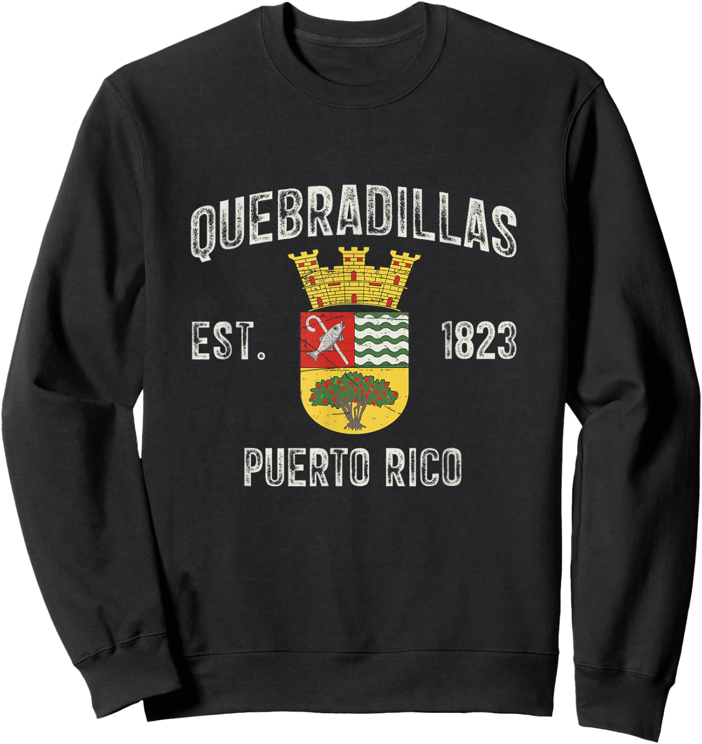 Quebradillas In Puerto Rico Est 1823, Quebradillas Armorial Sweatshirt - Sweatshirt | Black