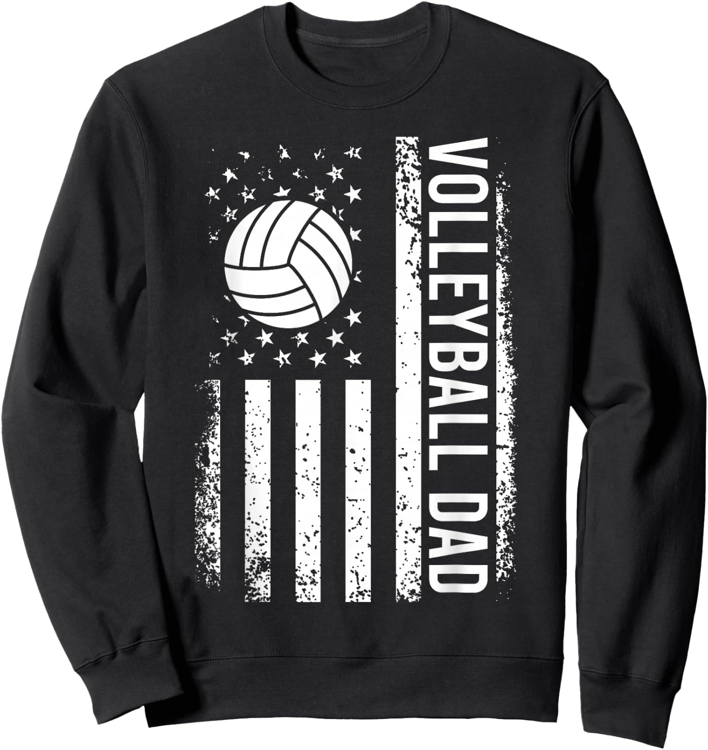 Vintage Volleyball Dad USA Flag Retro Fathers Day Daddy Papa Sweatshirt - Sweatshirt | Black