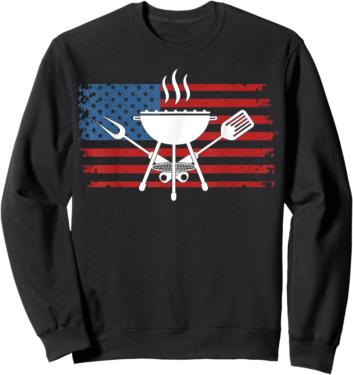BBQ American Flag USA Barbecue Grill 4th Of July Sweatshirt - Sweatshirt | Black