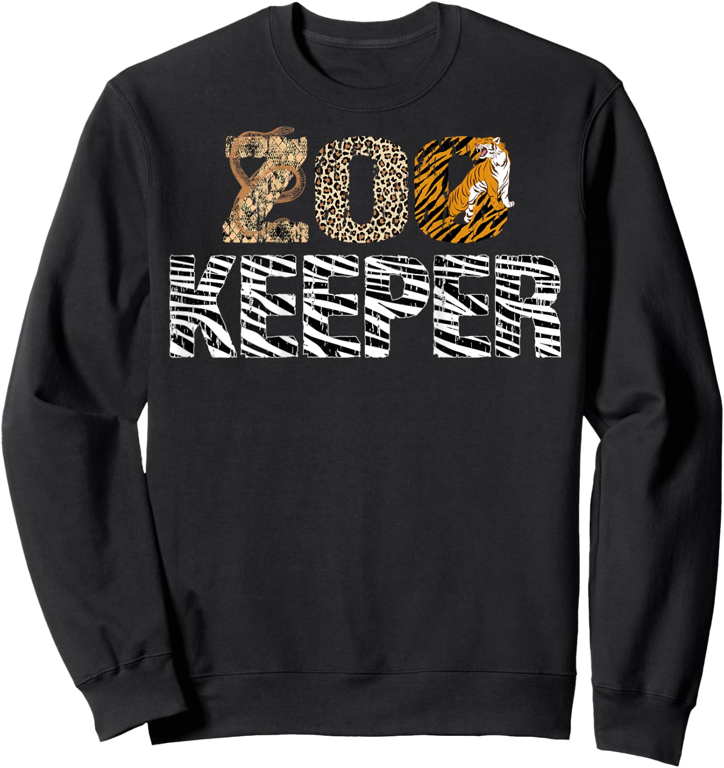 Zookeeper Costume African Animals Zebra Wild Print On Back Sweatshirt - Sweatshirt | Black