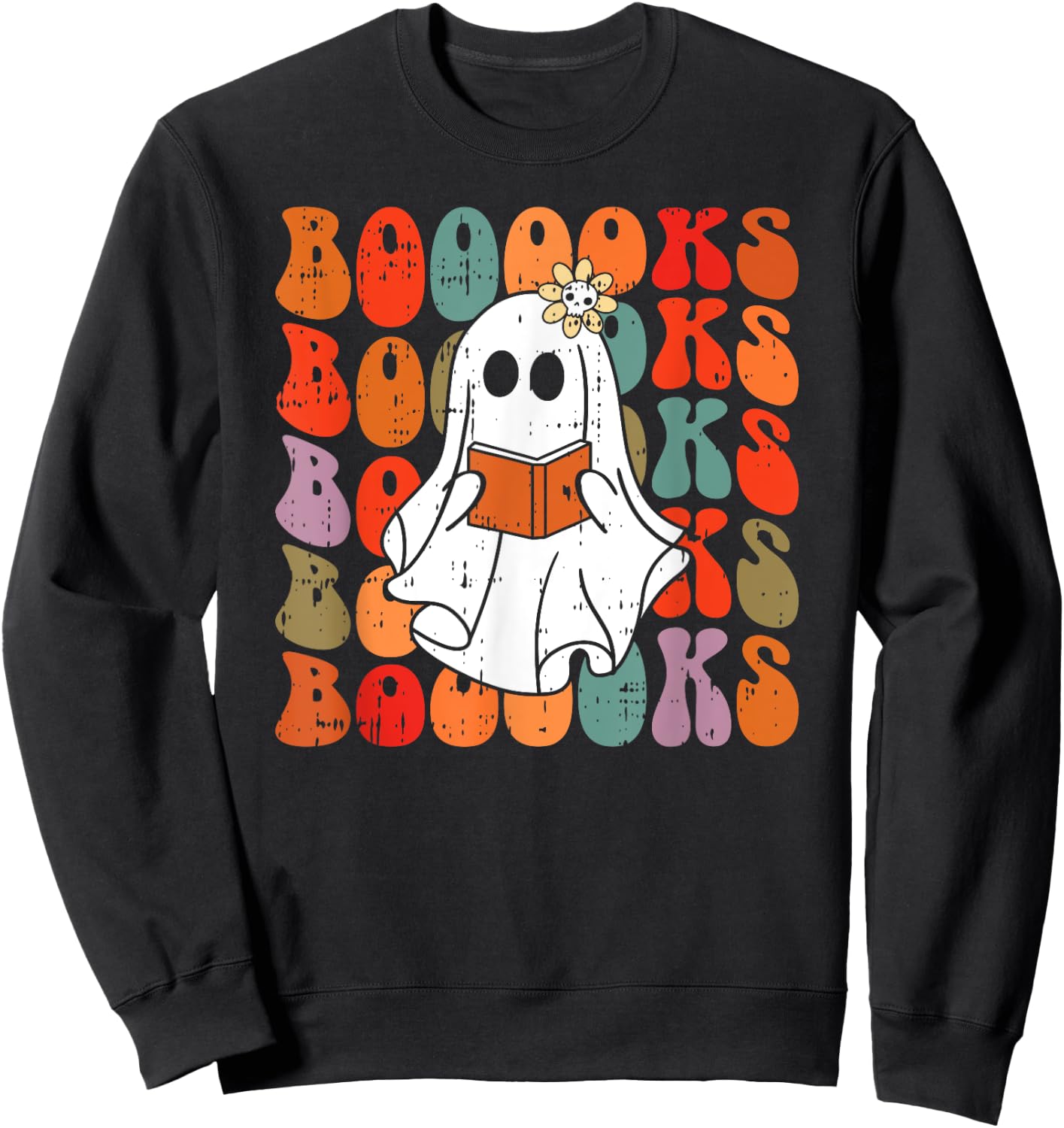 Ghost Reading Book Halloween Spooky Reader Spirit Ghoul Sweatshirt - Sweatshirt | Black