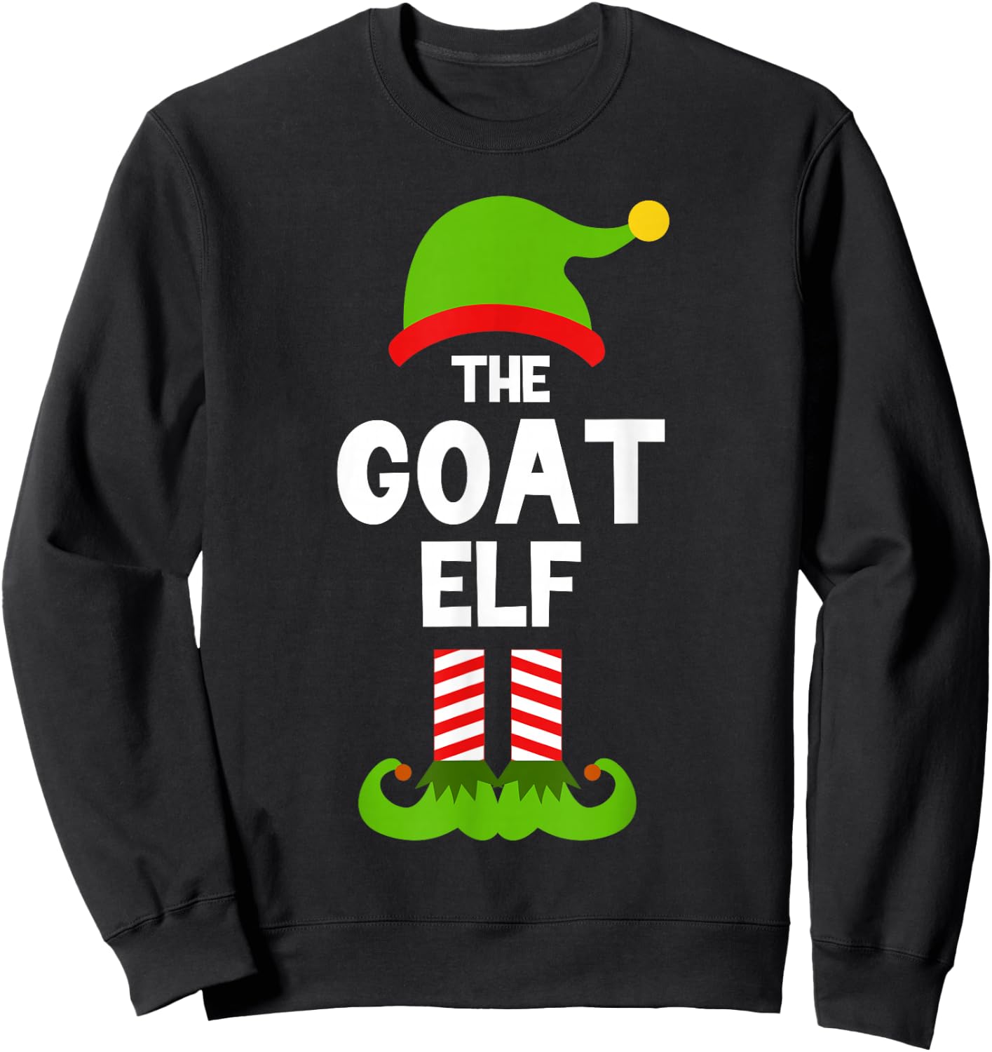 Funny The Goat Elf Christmas Family Party Pajama Sweatshirt - Sweatshirt | Black