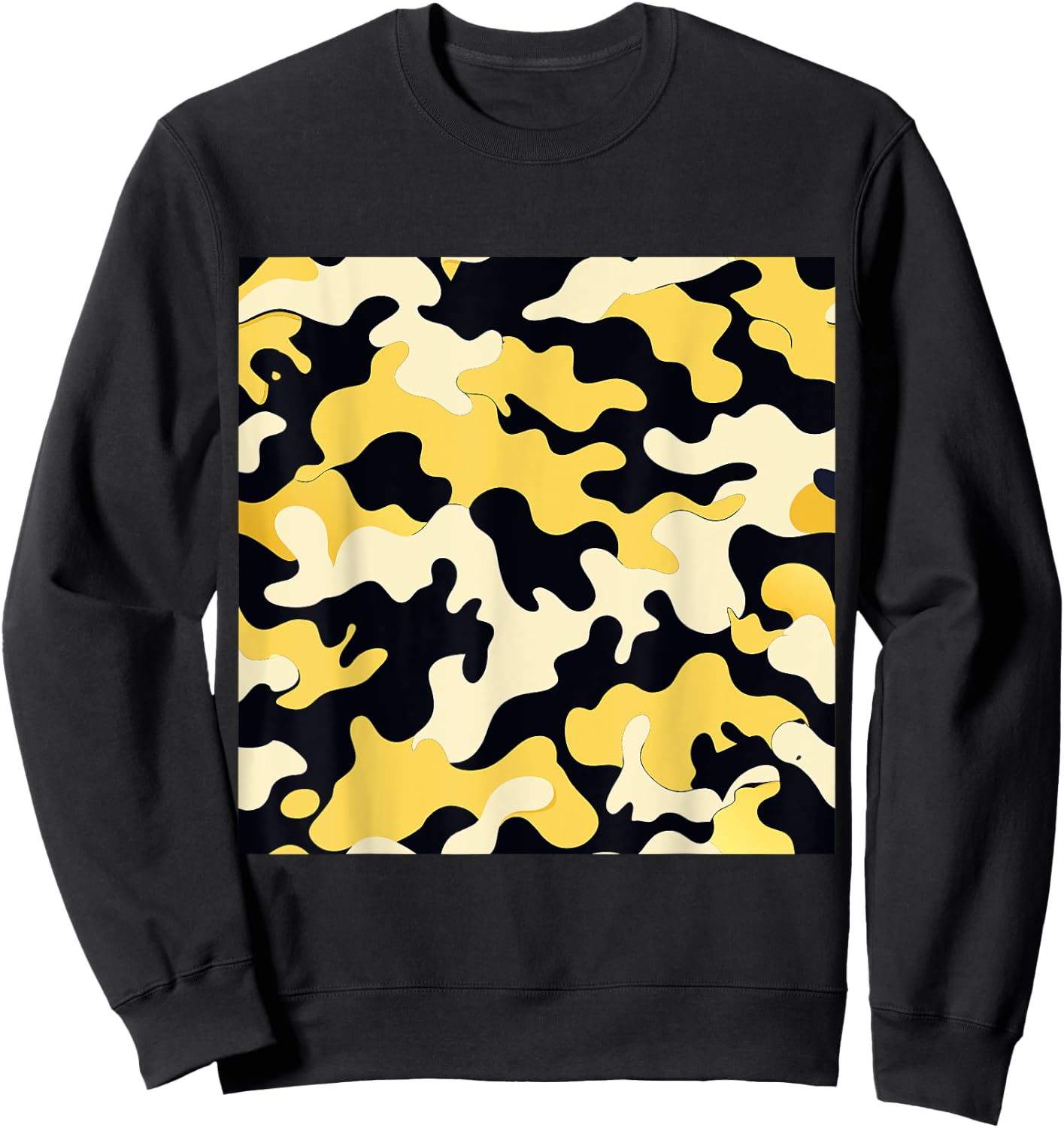 BY CRADOX CREATIVE Yellow Cream and Black Camouflage Art Pretty Pattern Camo , Small Sweatshirt - Sweatshirt | Black