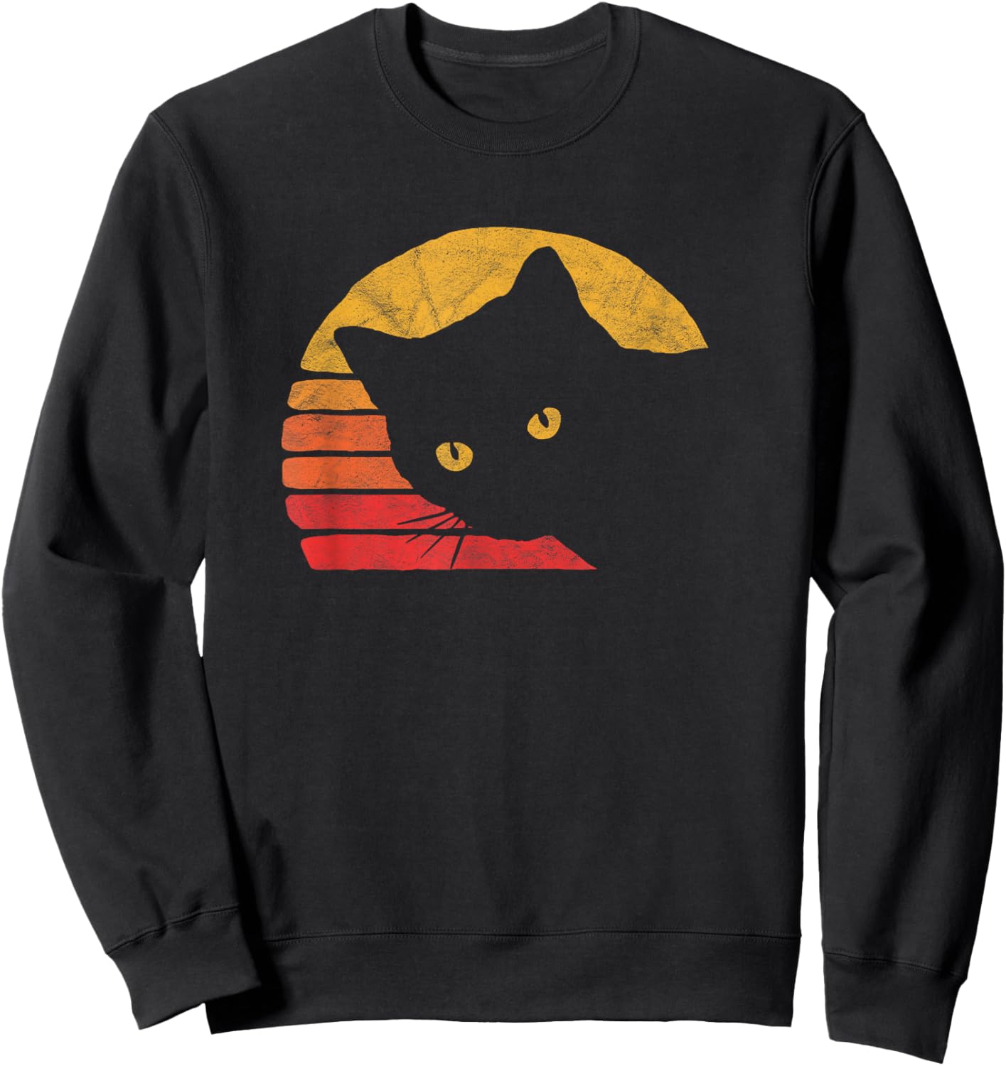 Vintage Eighties Style Cat Retro Distressed Design Sweatshirt - Sweatshirt | Black