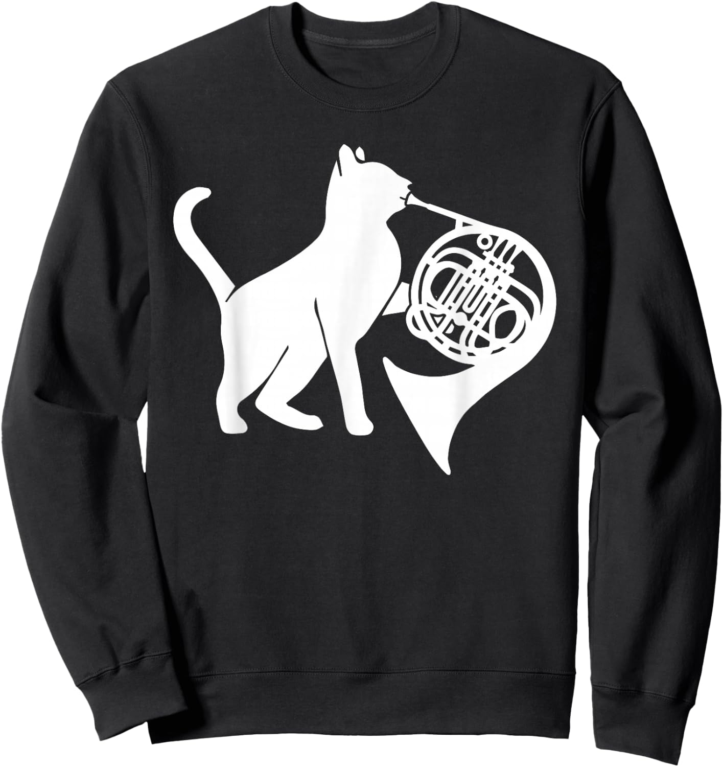 Cool Cat Playing French Horn Musician Orchestra Music Sweatshirt - Sweatshirt | Black