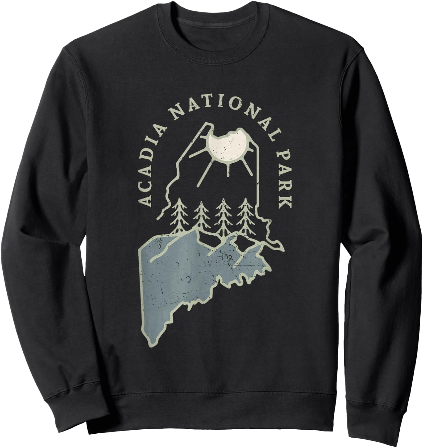 Vintage Acadia National Park Nature Inside Maine State Map Sweatshirt - Sweatshirt | Black