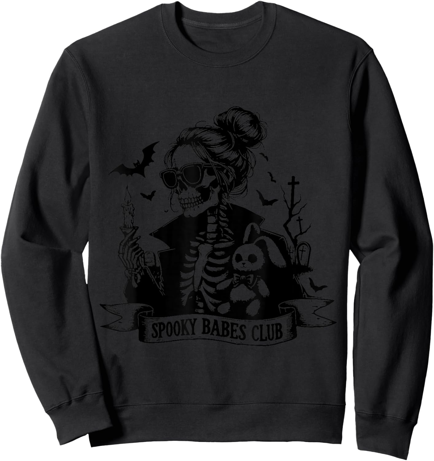 Spooky Babes Club , Snarky Funny Skeleton Halloween Sweatshirt - Sweatshirt | Black