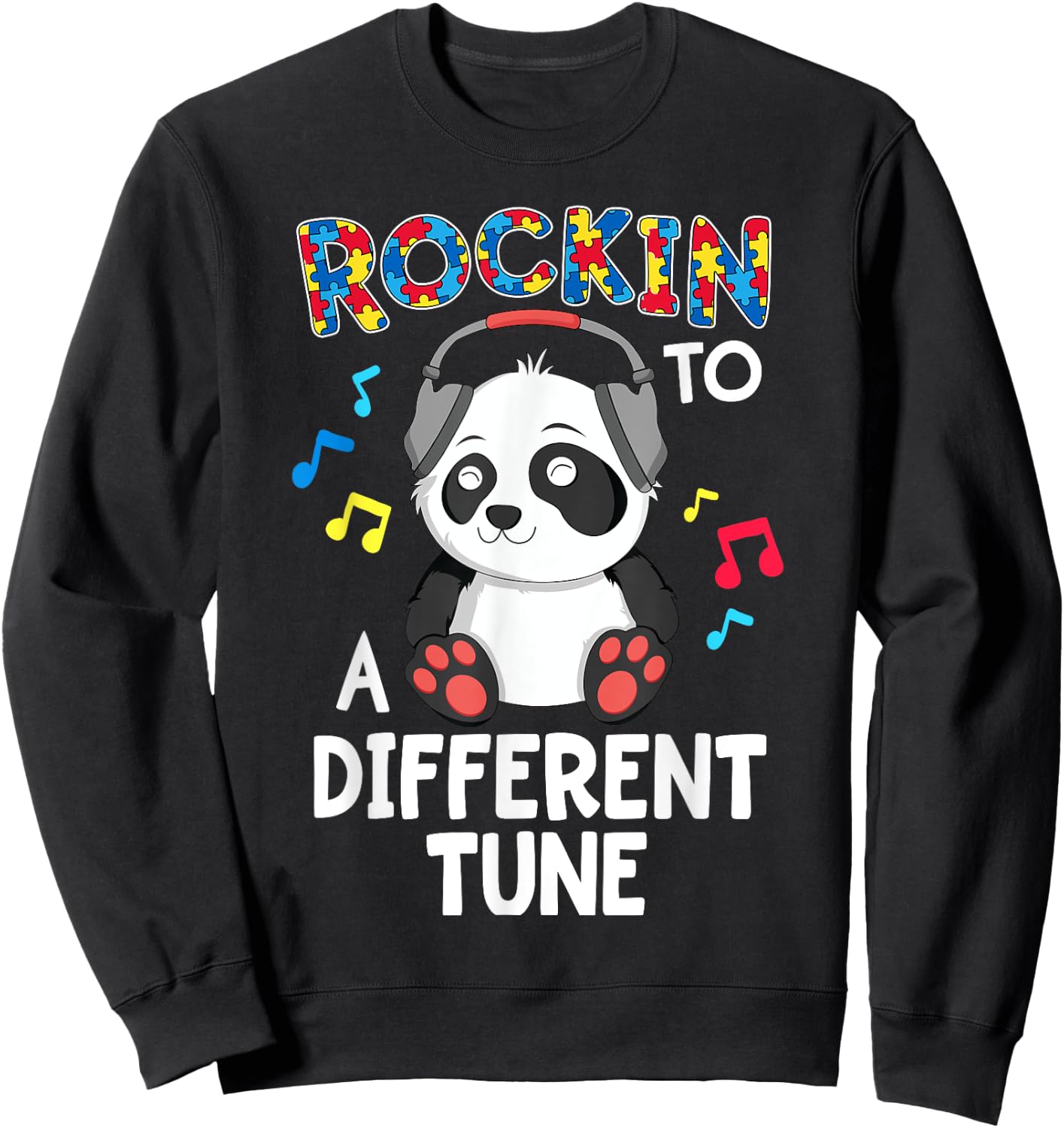 Rockin' To A Different Tune Panda Autism Awareness Kids Sweatshirt - Sweatshirt | Black