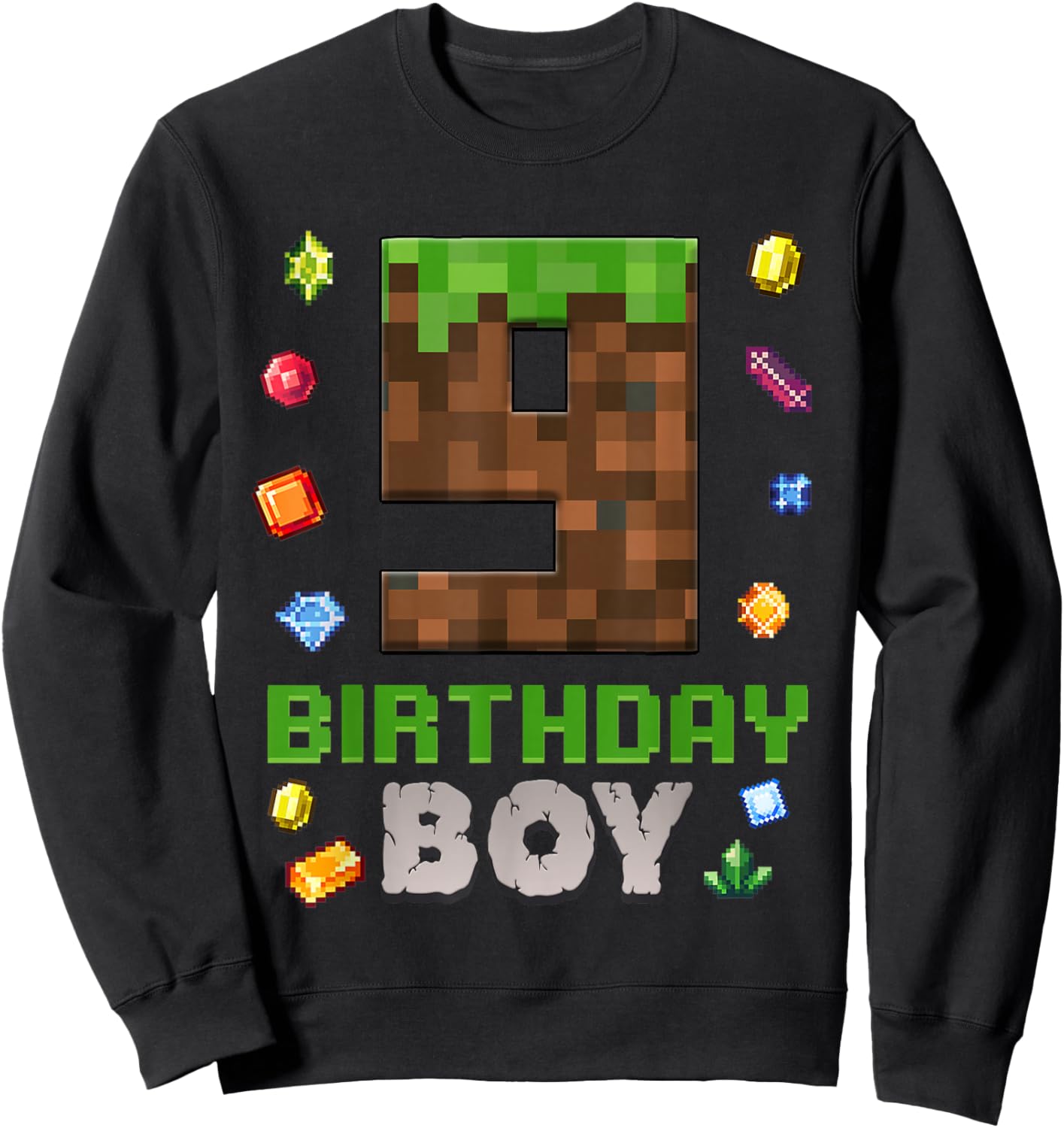 9th Birthday 9 Years Old Video Gamer Pixel Birthday Boys Sweatshirt - Sweatshirt | Black