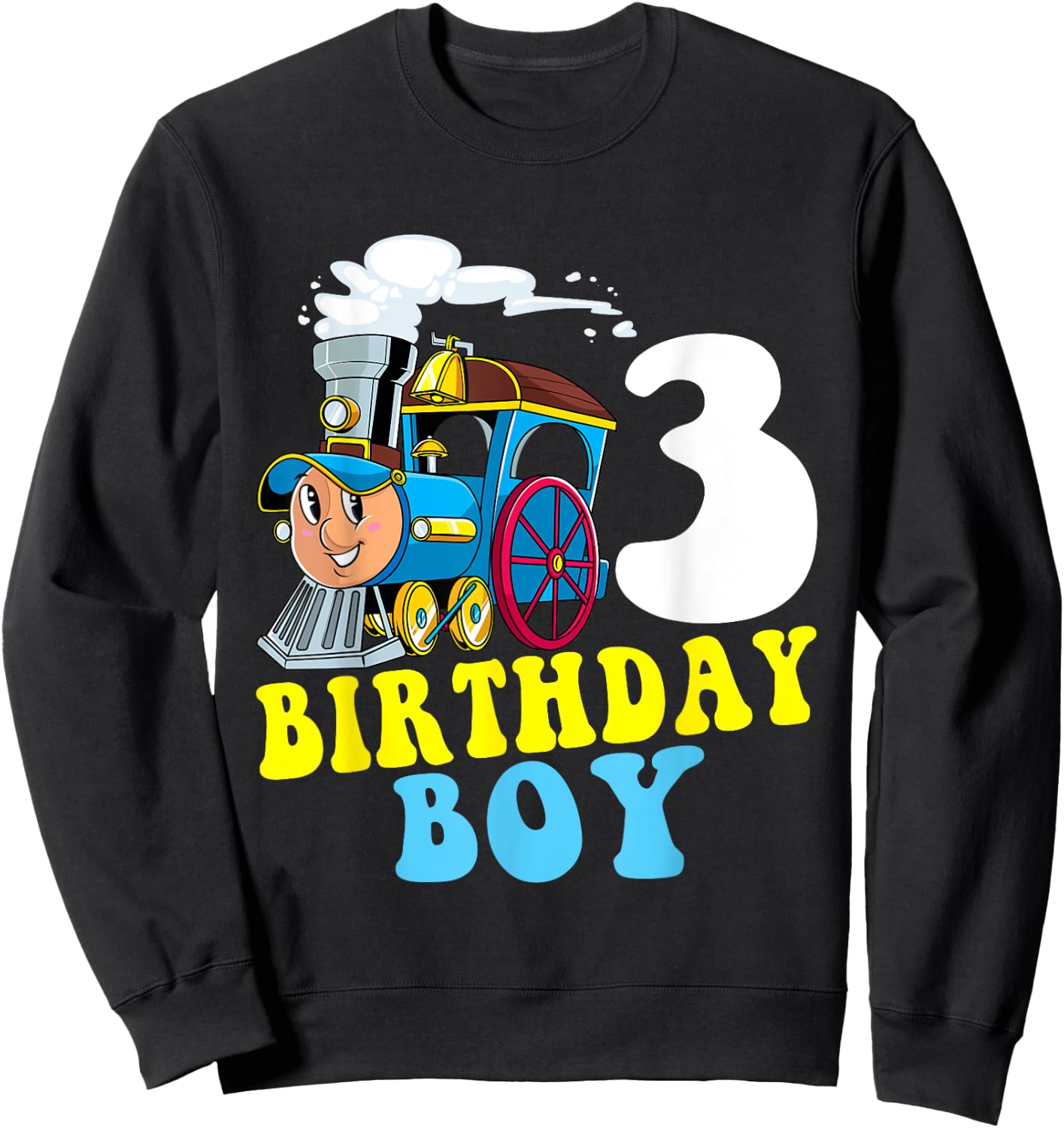 3rd Birthday Boy Train Lovers Three Years Old Kids Toddlers Sweatshirt - Sweatshirt | Black