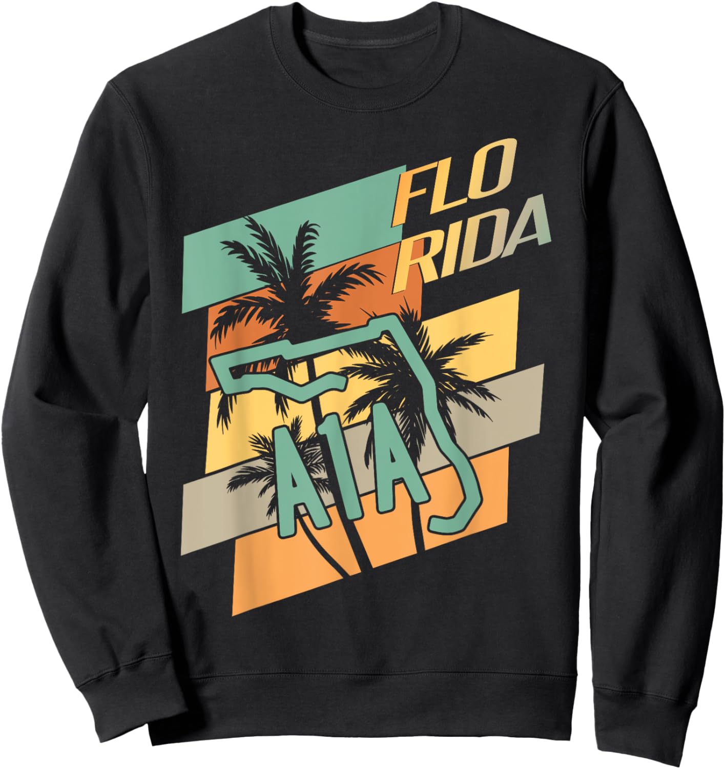 Florida - Palm Trees - A1A Beachfront Ave Souvenir Sweatshirt - Sweatshirt | Black