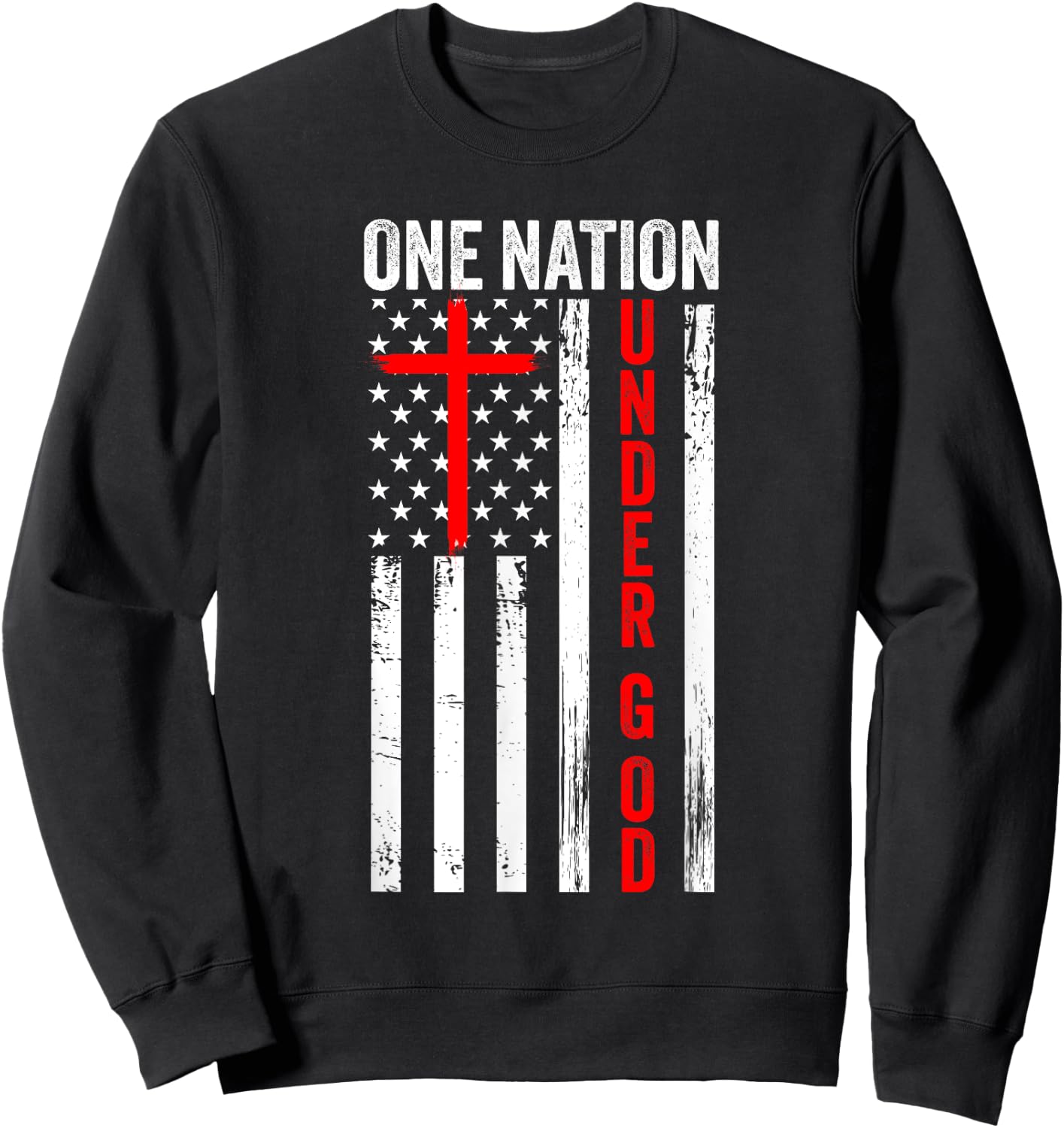 One Nation Under God USA flag Cross Jesus Christian Bible Sweatshirt - Sweatshirt | Black