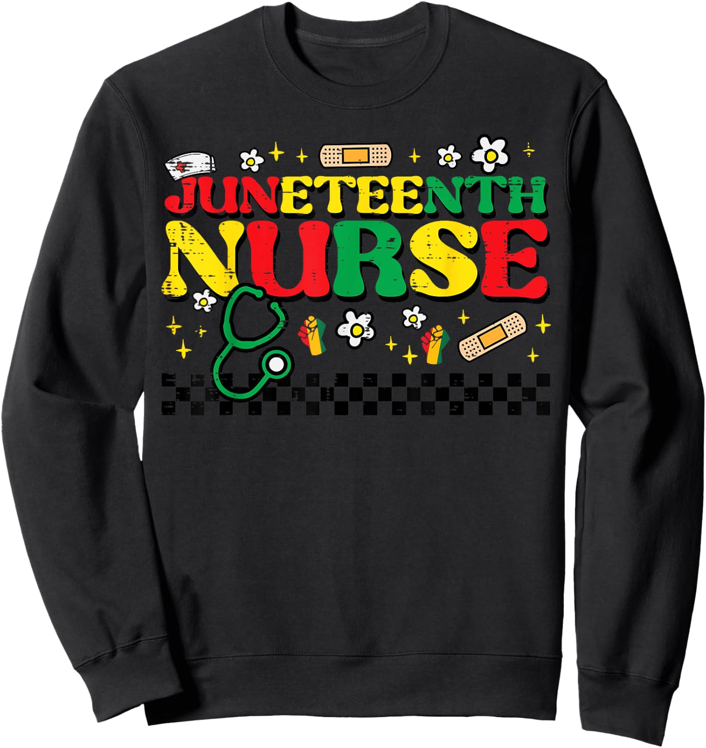 Juneteenth Nurse Groovy Retro African Scrub Top Black Women Sweatshirt - Sweatshirt | Black