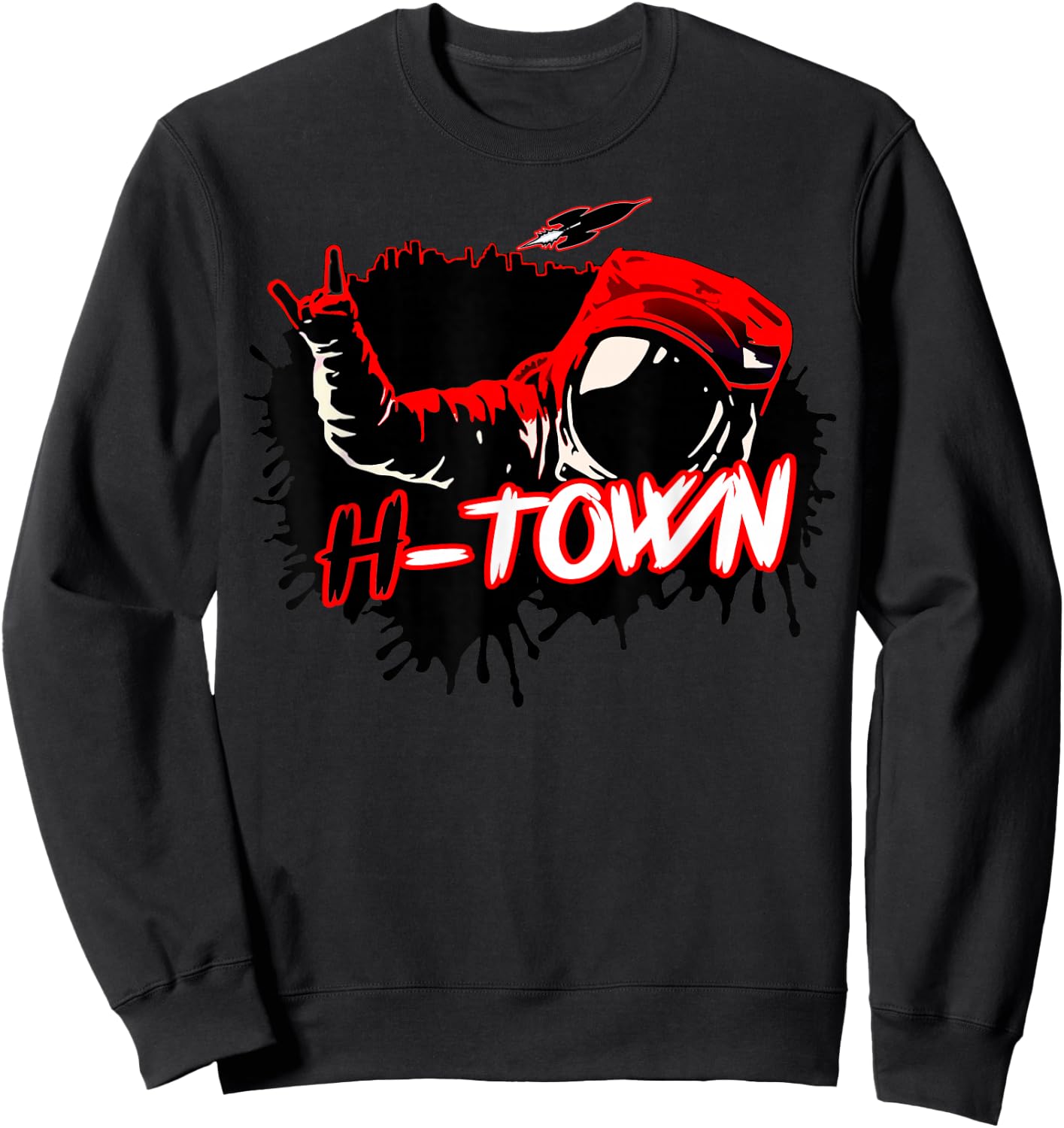 Houston Texas Astronaut H-Town Hand Sign Houston Basketball Sweatshirt - Sweatshirt | Black