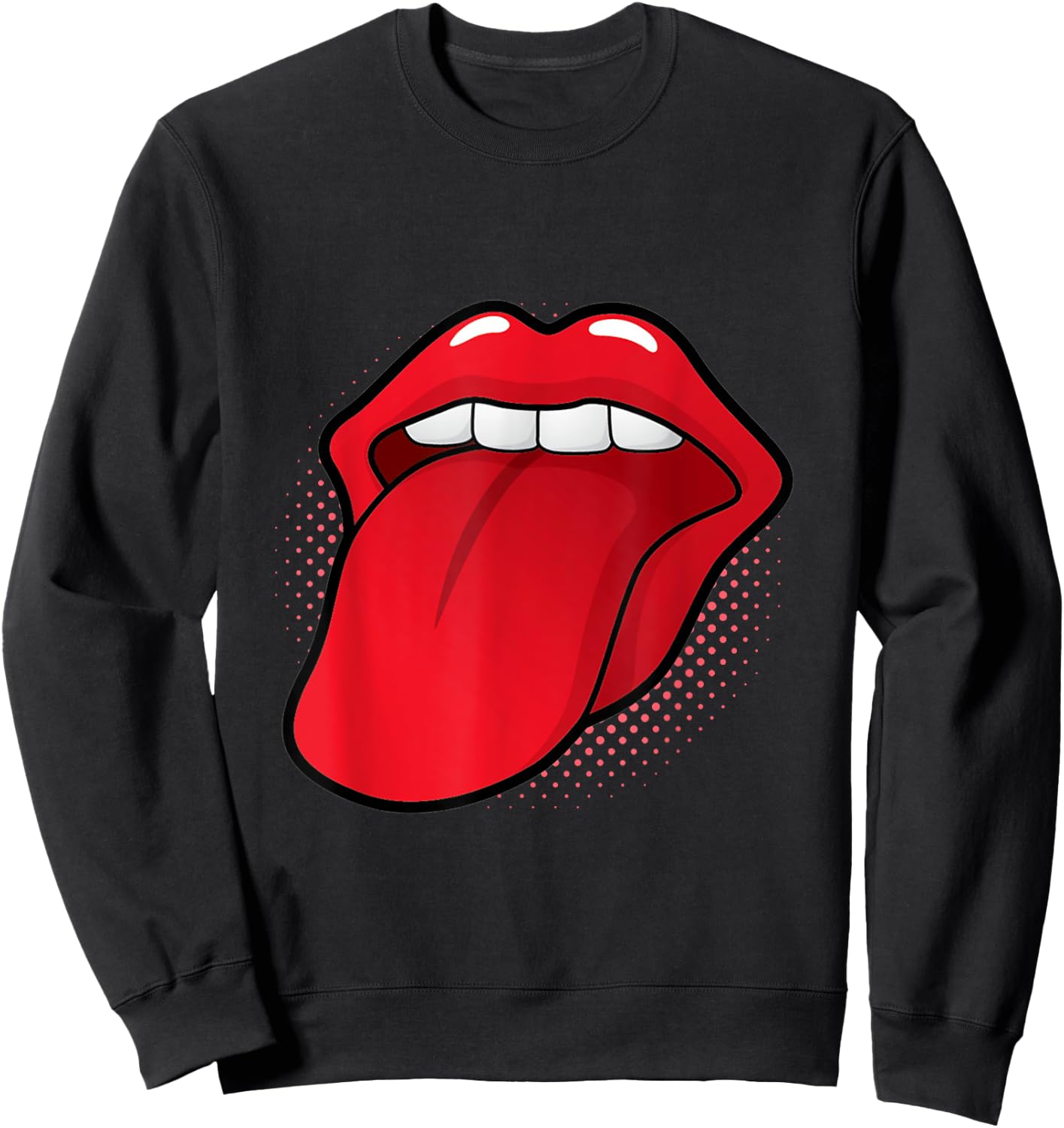 Tongue Out Red Lips Kissing Mouth Lipstick Kissing Lick Sweatshirt - Sweatshirt | Black