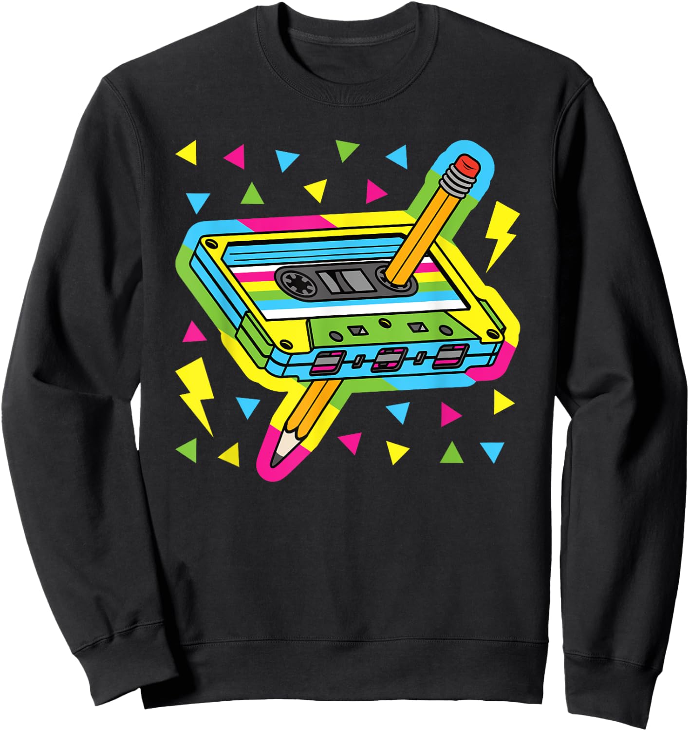 Vintage Cassette Tape Pencil 80s 90s Retro Music Mixtape Sweatshirt - Sweatshirt | Black