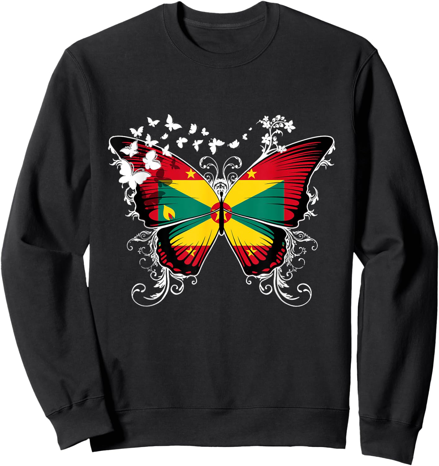 Grenada Flag Shirt Butterfly Graphic T Shirt Sweatshirt - Sweatshirt | Black