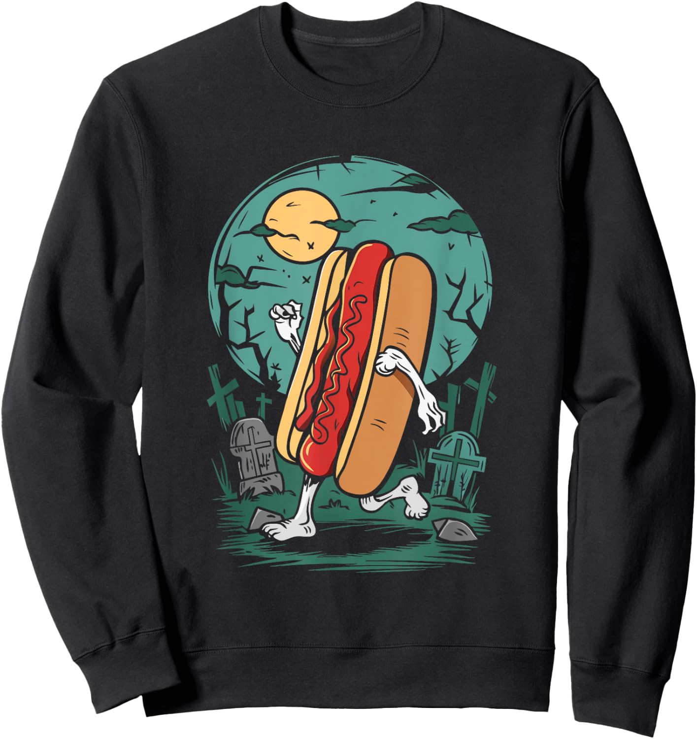 Hot Dog Zombie - Vintage Creepy Zombie Halloween Lover Men Women Kids Sweatshirt - Sweatshirt | Black
