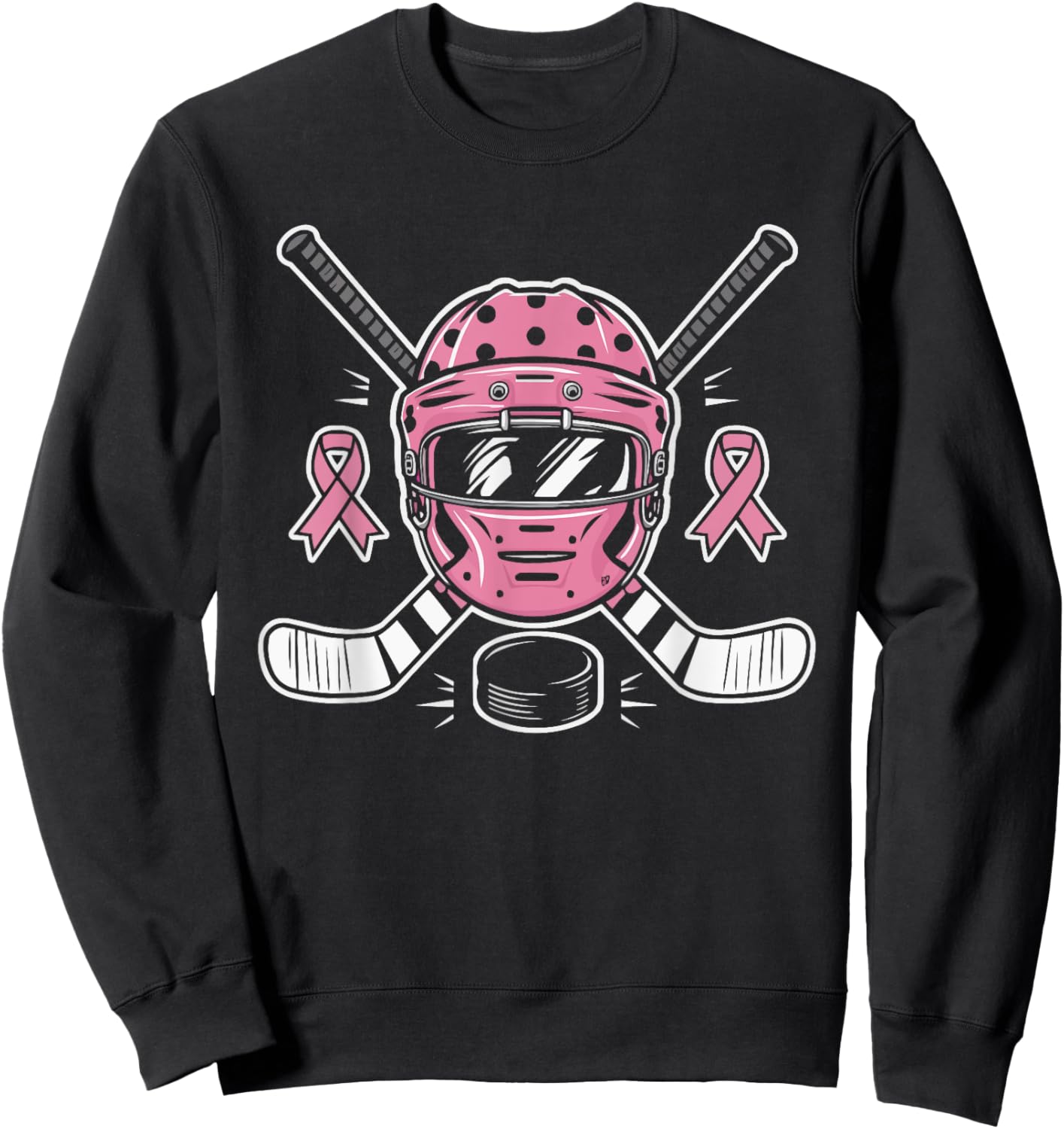 Ice Hockey Breast Cancer Awareness Month Pink Ribbon Sweatshirt - Sweatshirt | Black