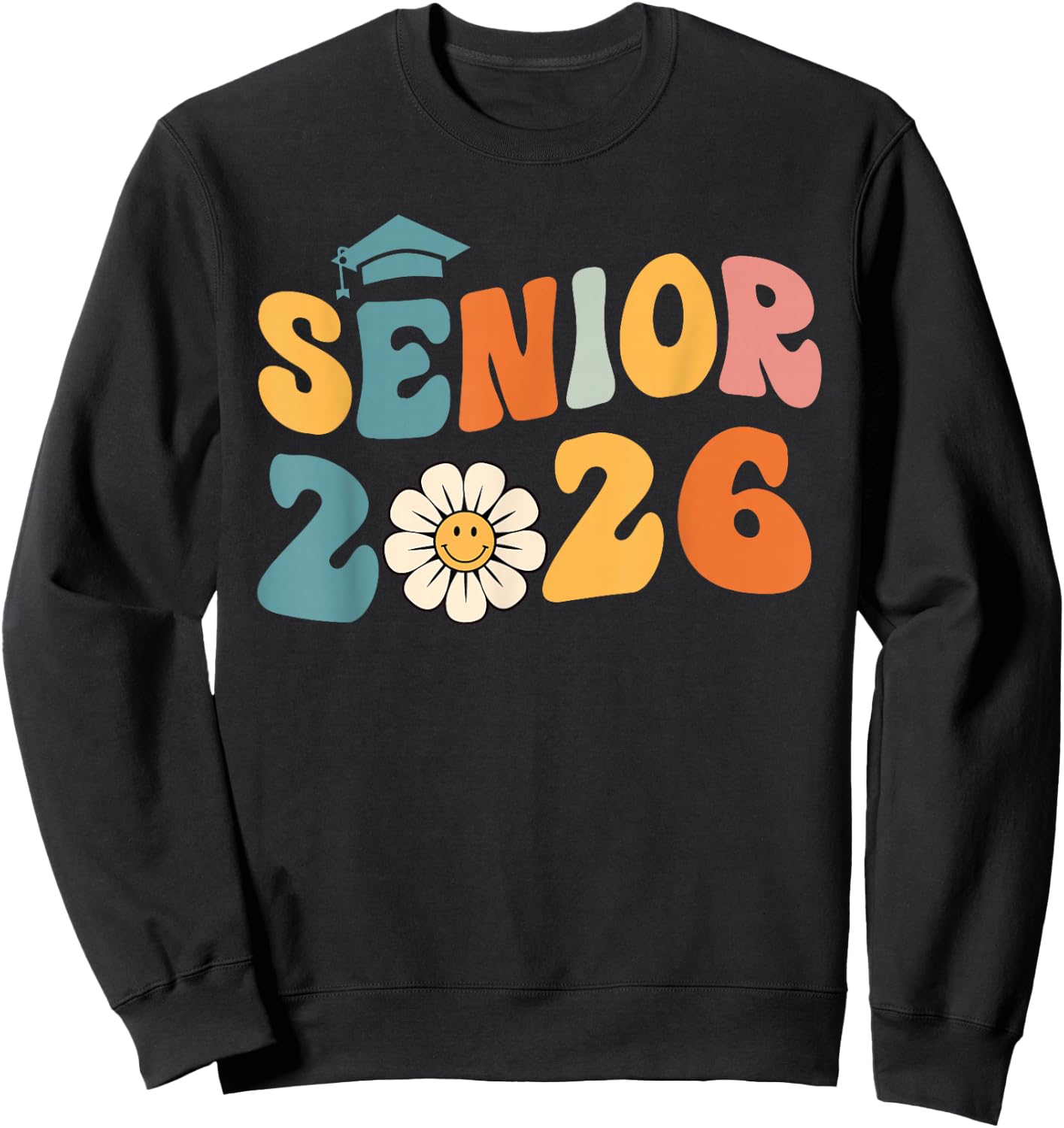 Vintage Groovy Senior 2026 Class of 2026 Graduation Grad Sweatshirt - Sweatshirt | Black