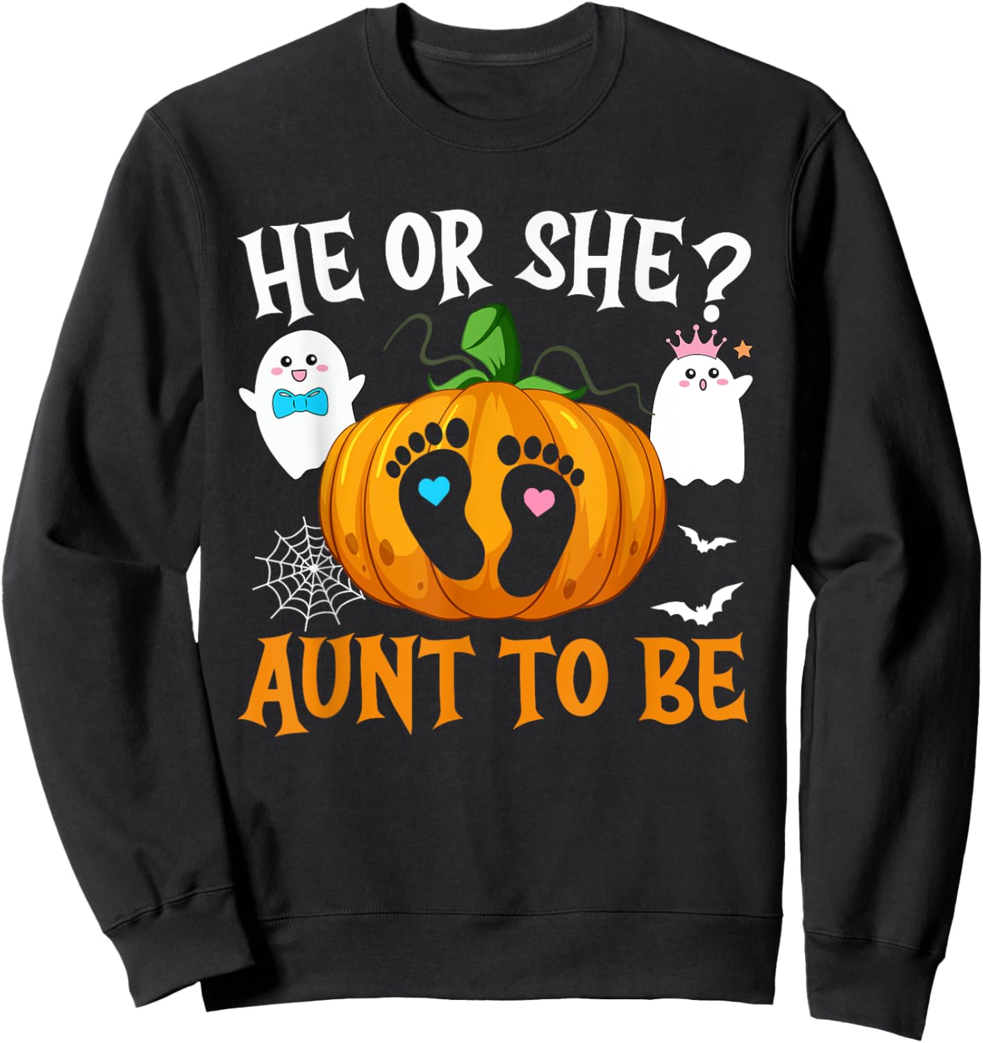 Halloween Gender Reveal He or She Aunt To Be Pumpkin Sweatshirt - Sweatshirt | Black