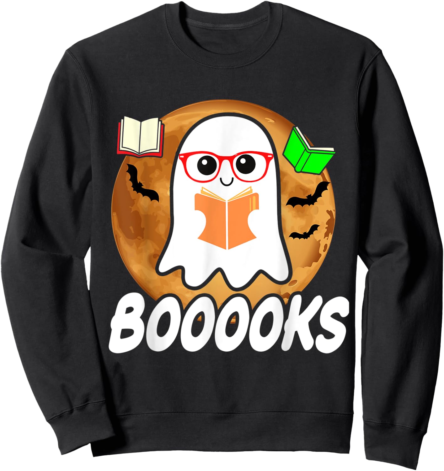 Booooks Ghost Boo Read Books Library Teacher Halloween cute Sweatshirt - Sweatshirt | Black