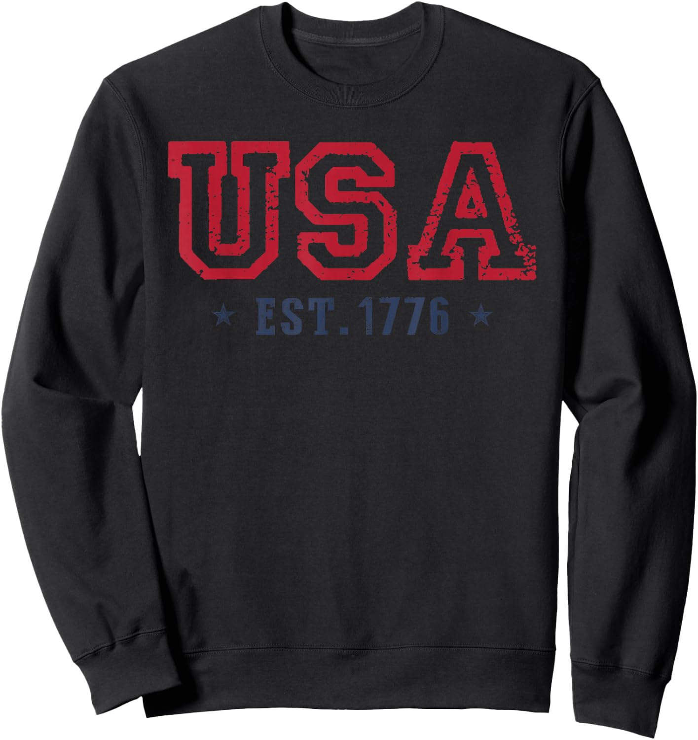 4th Of July Patriotic US Flag USA Est 1776 America Men women Sweatshirt - Sweatshirt | Black