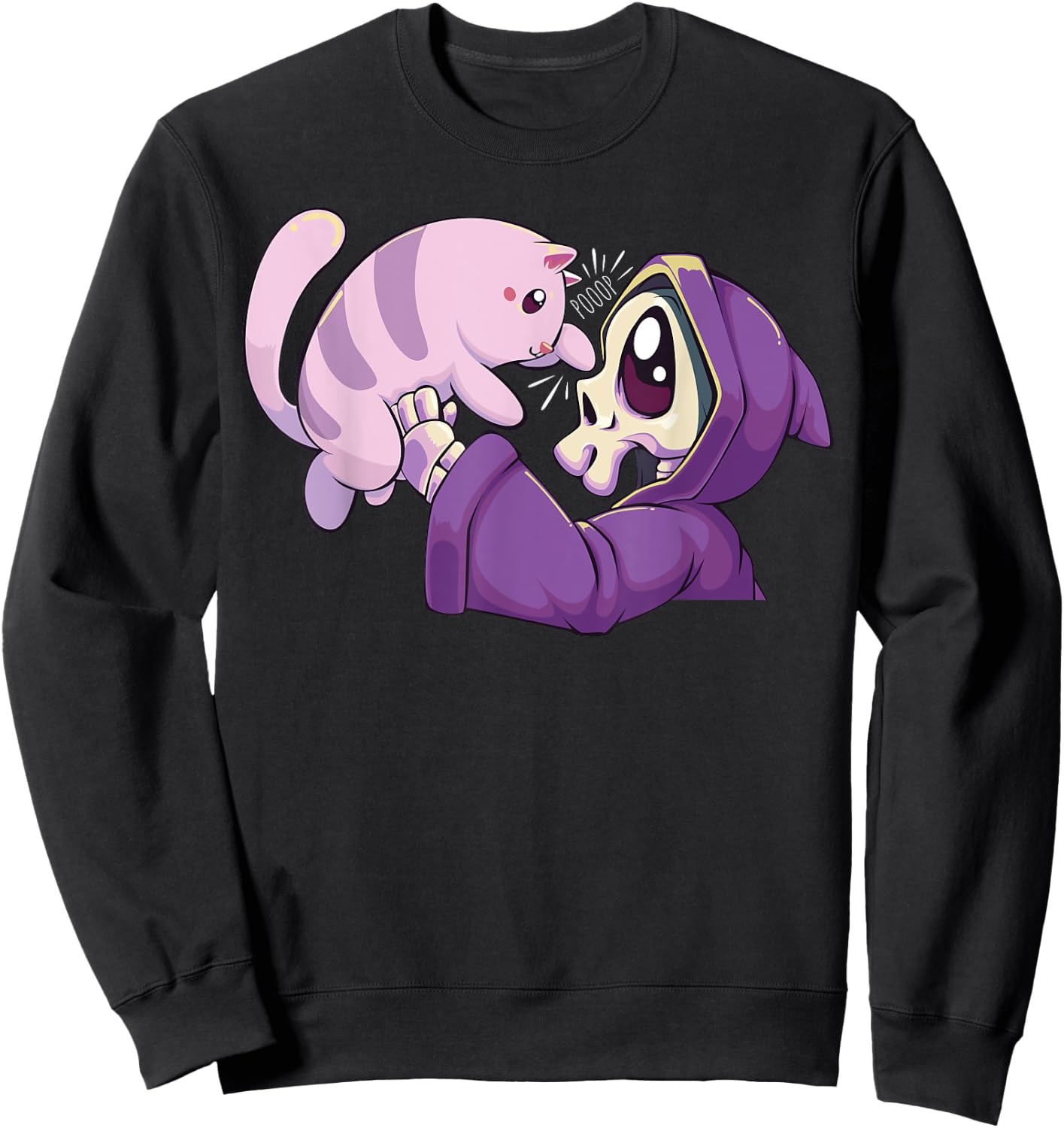 Pastel Goth Kawaii Reaper and Cat Women Sweatshirt - Sweatshirt | Black