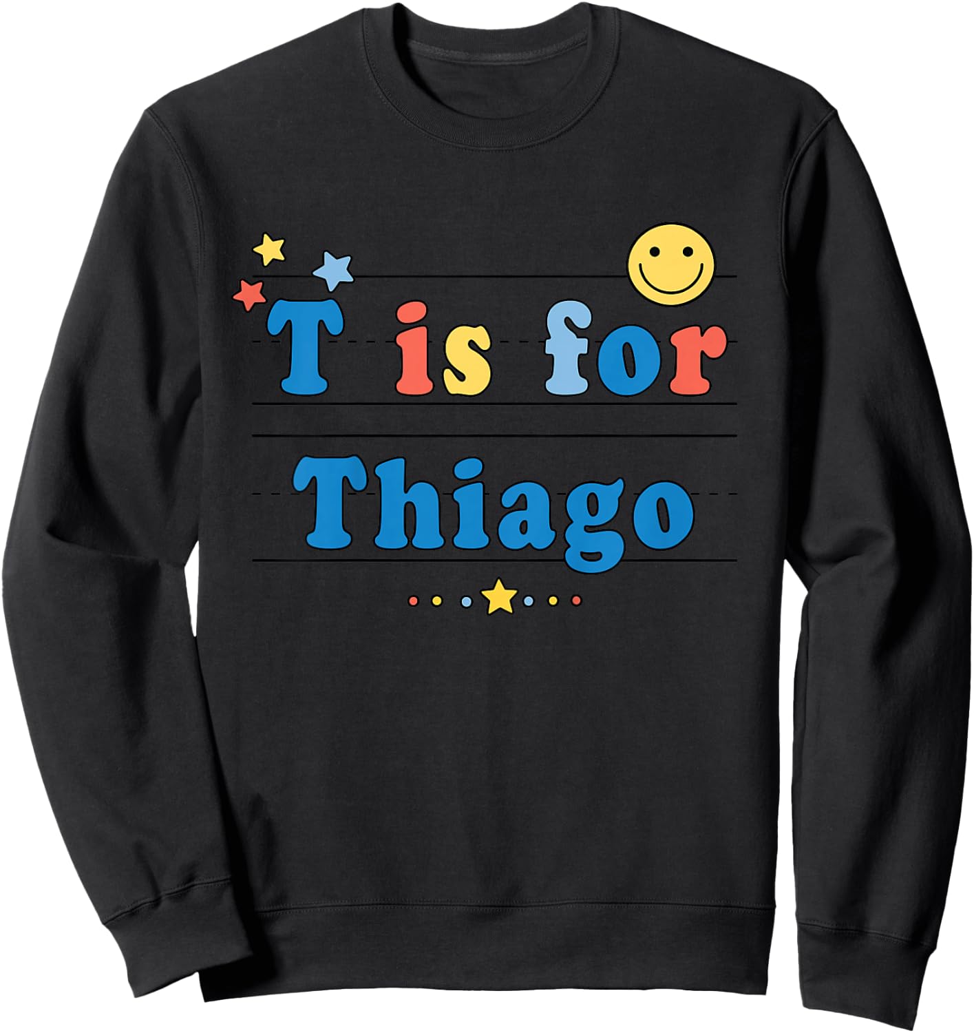 Kids Thiago Name Shirt Alphabet T is for Thiago Sweatshirt - Sweatshirt | Black