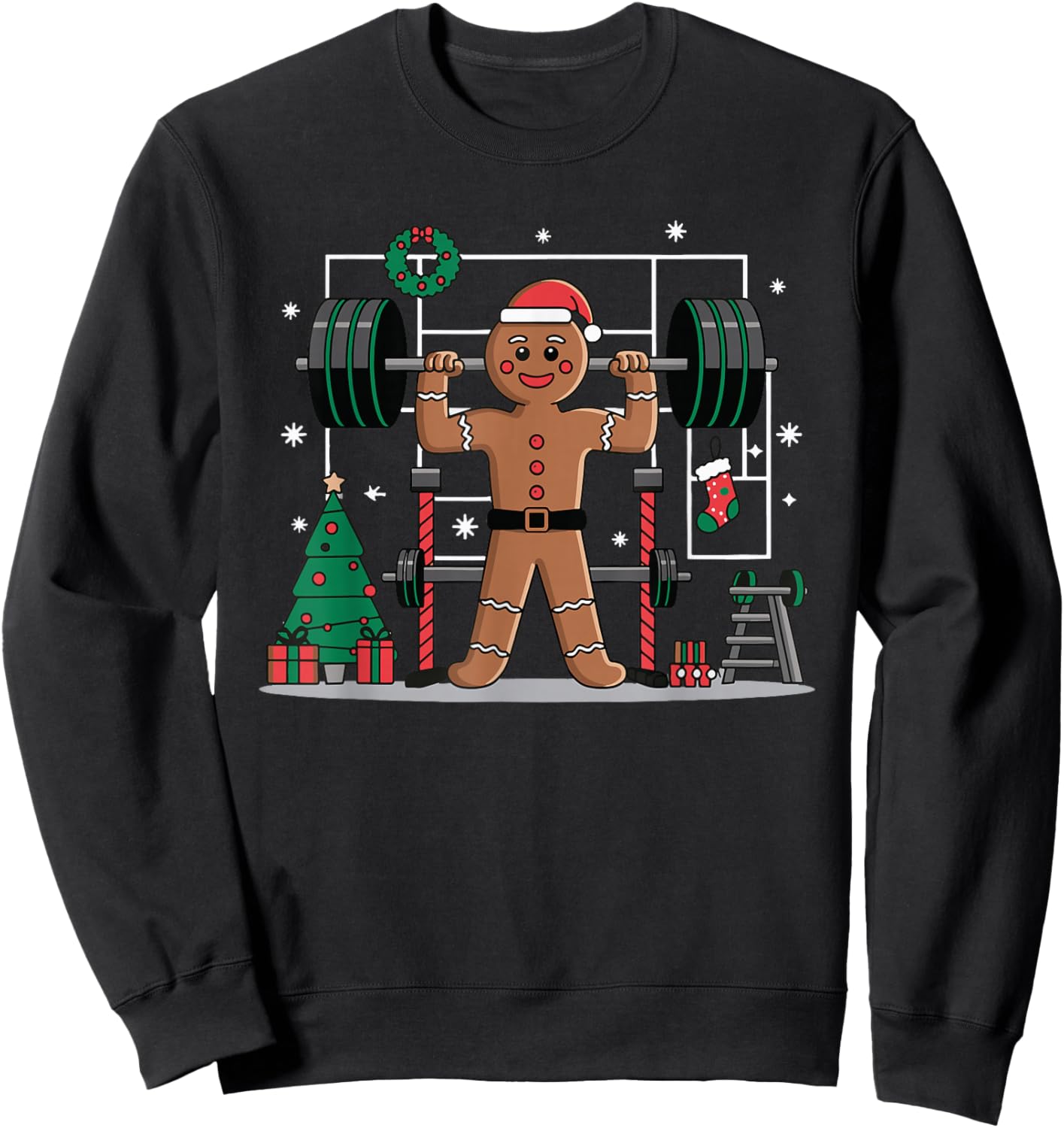 Gingerbread Weightlifting Workout Bodybuilding Sweatshirt - Sweatshirt | Black