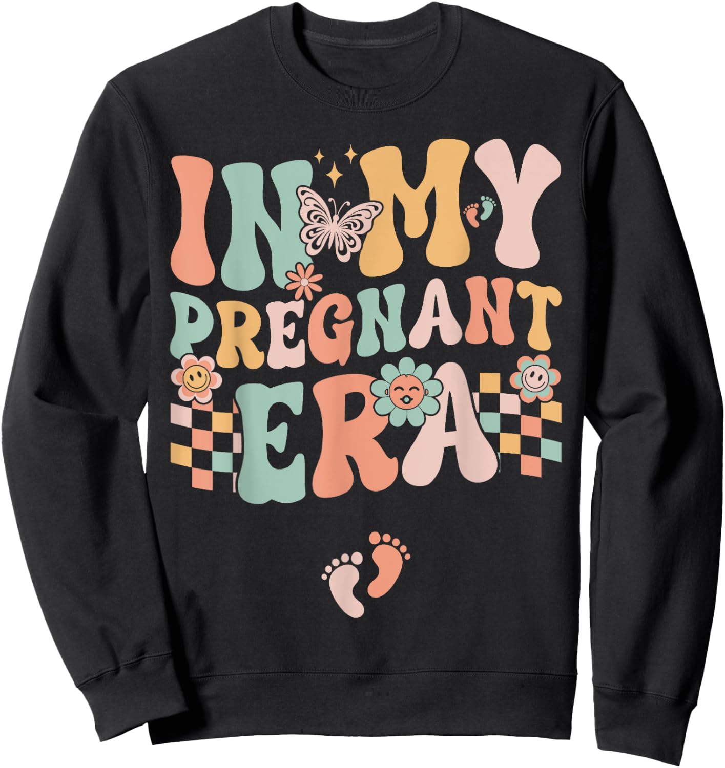 In My Pregnant Era Groovy Pregnancy Reveal Sweatshirt - Sweatshirt | Black