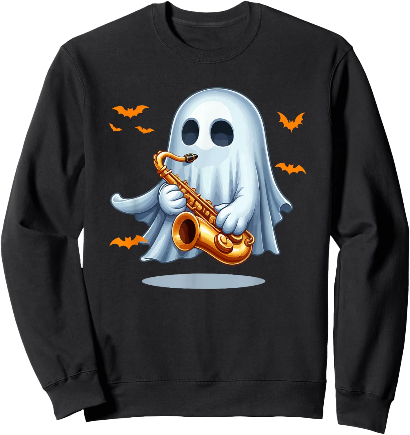 Boo Ghost Playing Saxophone Halloween Musical Instrument Sweatshirt - Sweatshirt | Black