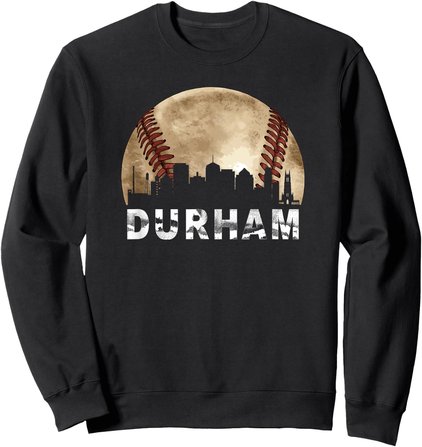 Durham Skyline City Vintage Baseball Lover Sweatshirt - Sweatshirt | Black