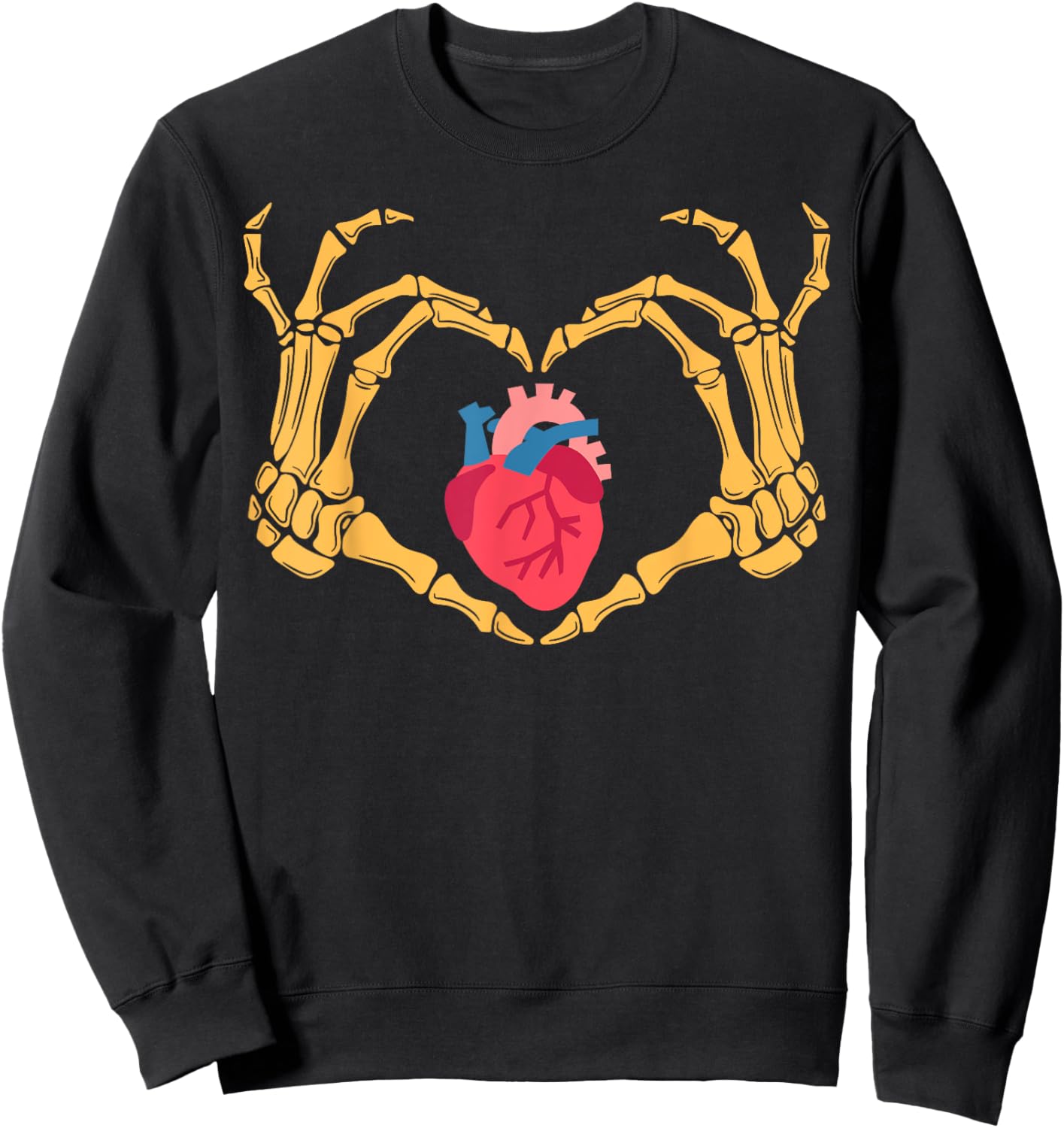 Skeleton Hand Heart Anatomy Cardiac CVICU Nurse Halloween Sweatshirt - Sweatshirt | Black