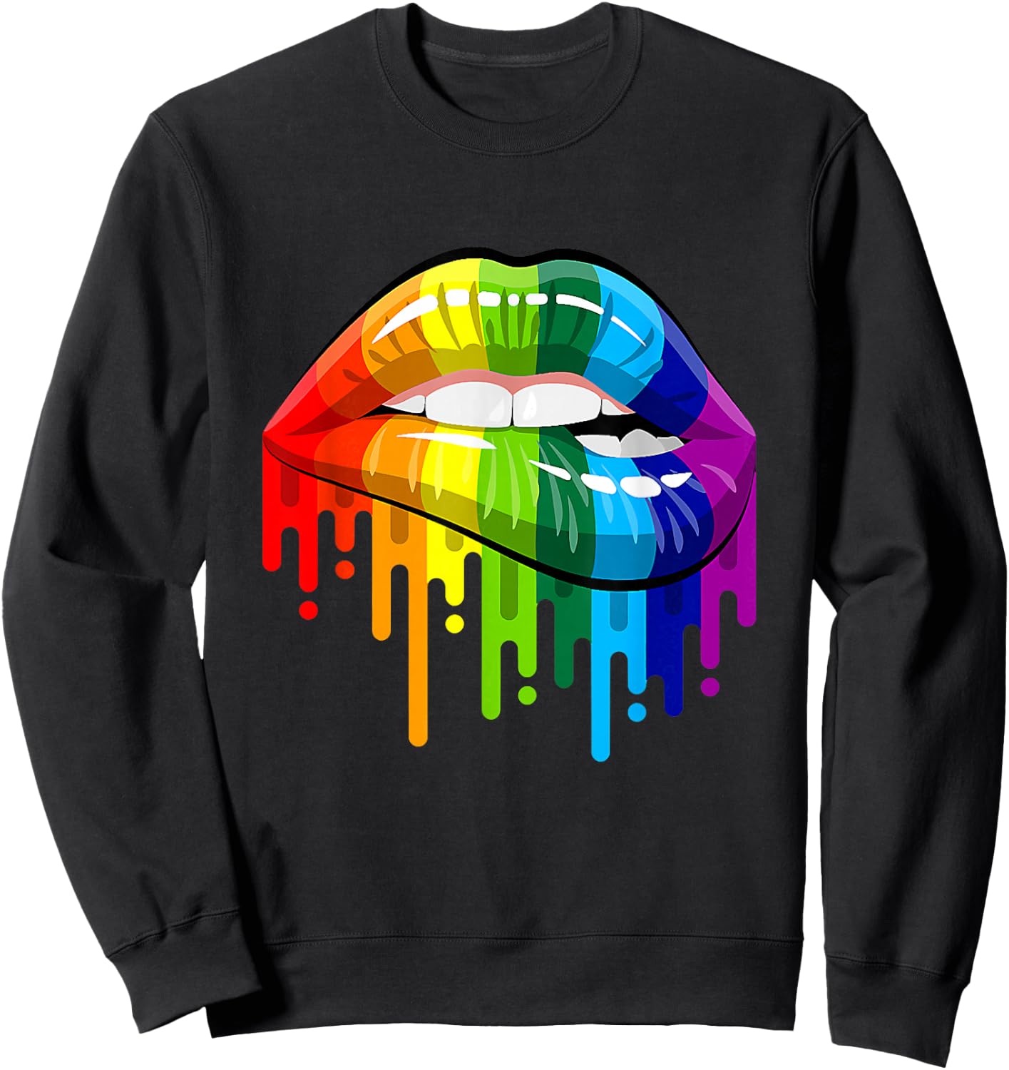 80's Sexy Colorful Graphic Lips, Women Printed Design Lips Sweatshirt - Sweatshirt | Black